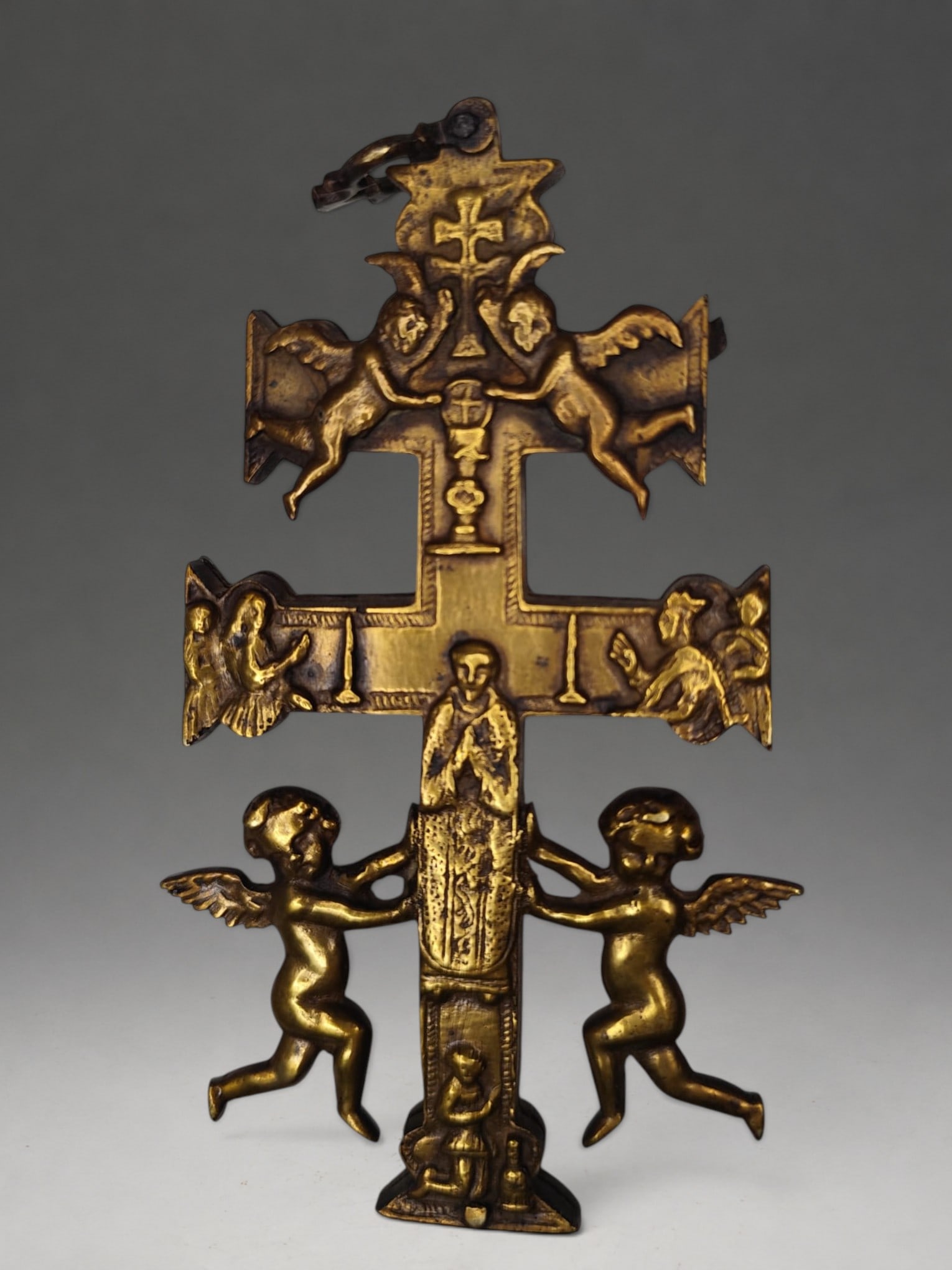 Antique Bronze Cross of Caravaca - 18th Century: 16.5 x 9 cm