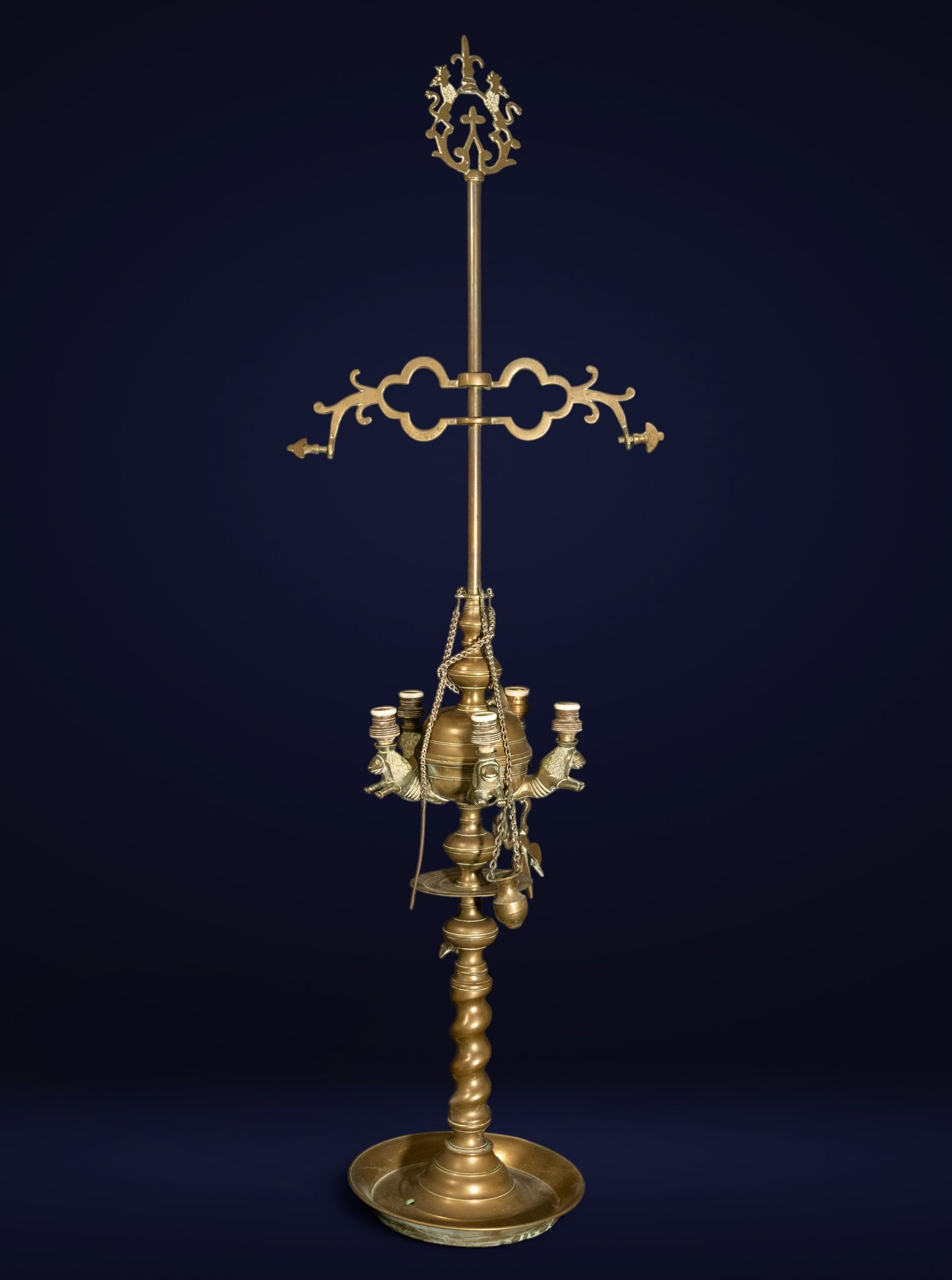 Large electrified bronze lamp with lions, 19th century (1 of 4)