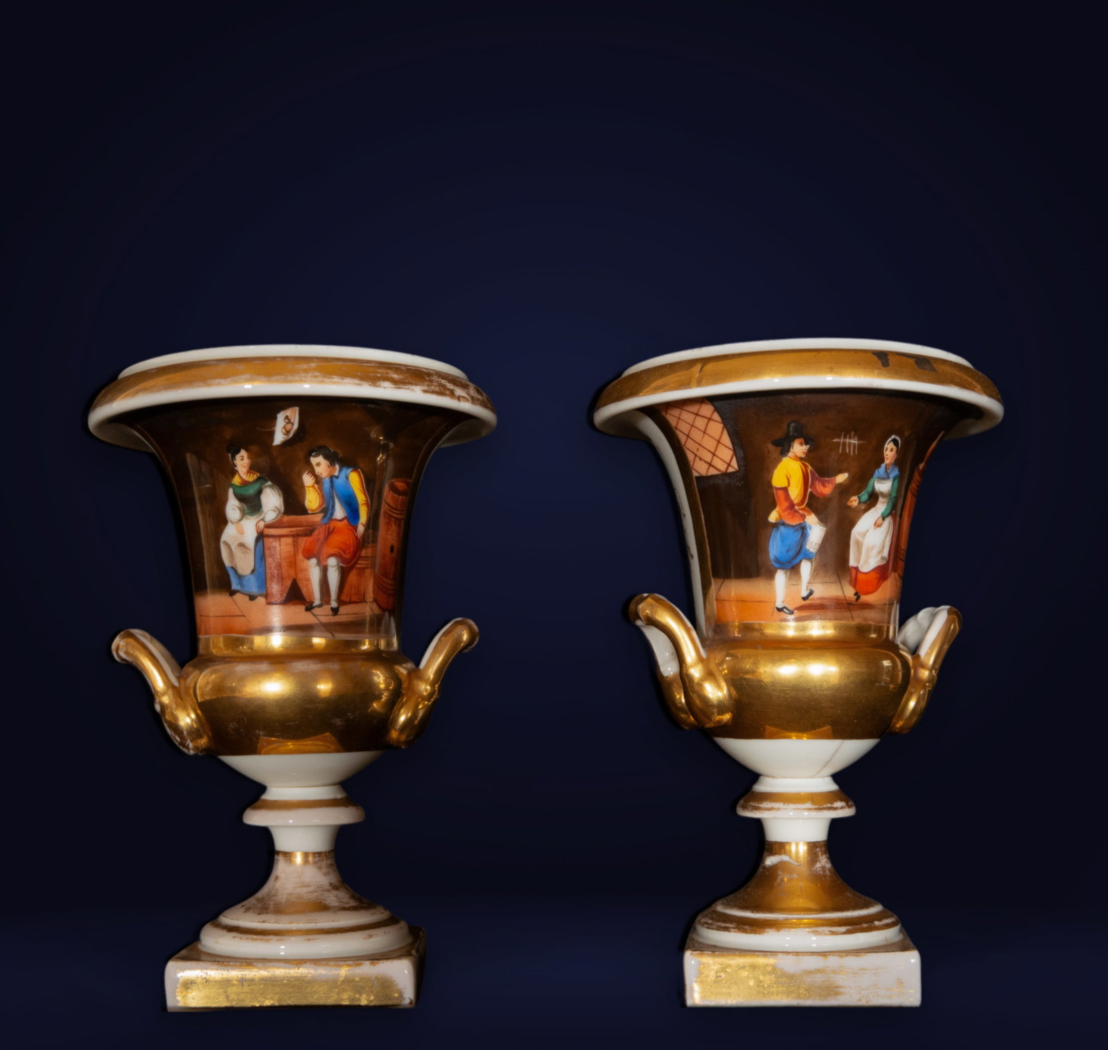 Pair of vases with reserves depicting gallant scenes, Netherlands, 19th century (1 of 4)