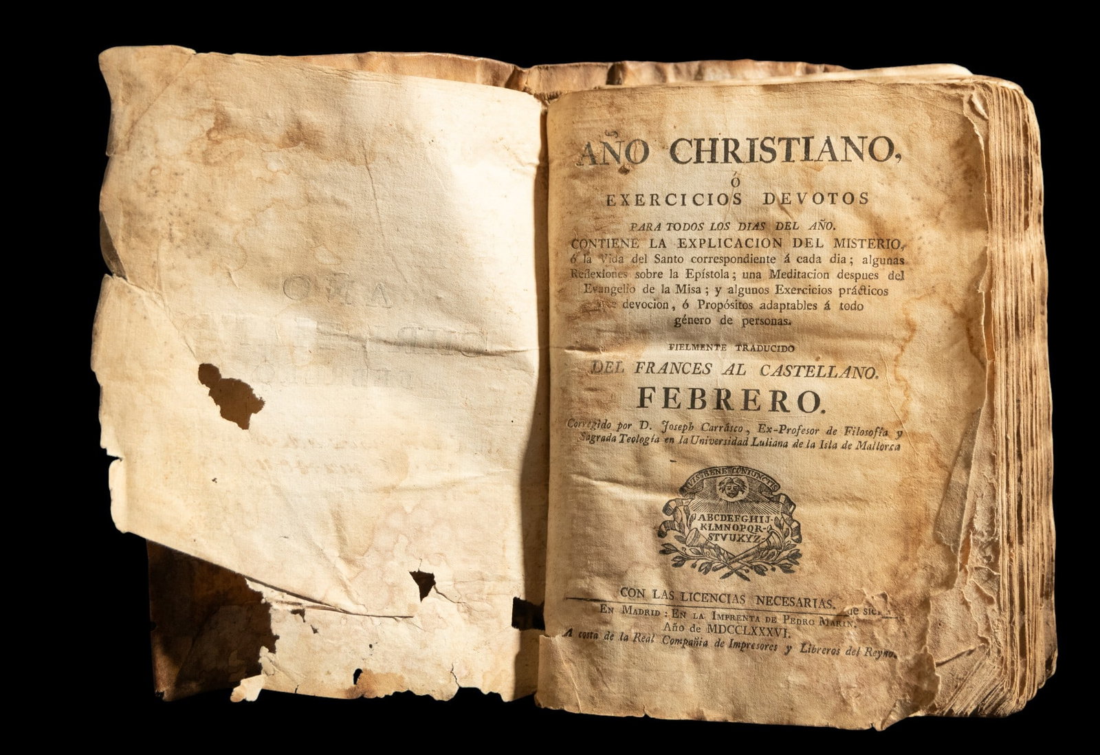 BOOK CHRISTIAN YEAR, YEAR 1786: LEATHER COVER – 20 X 17 CM