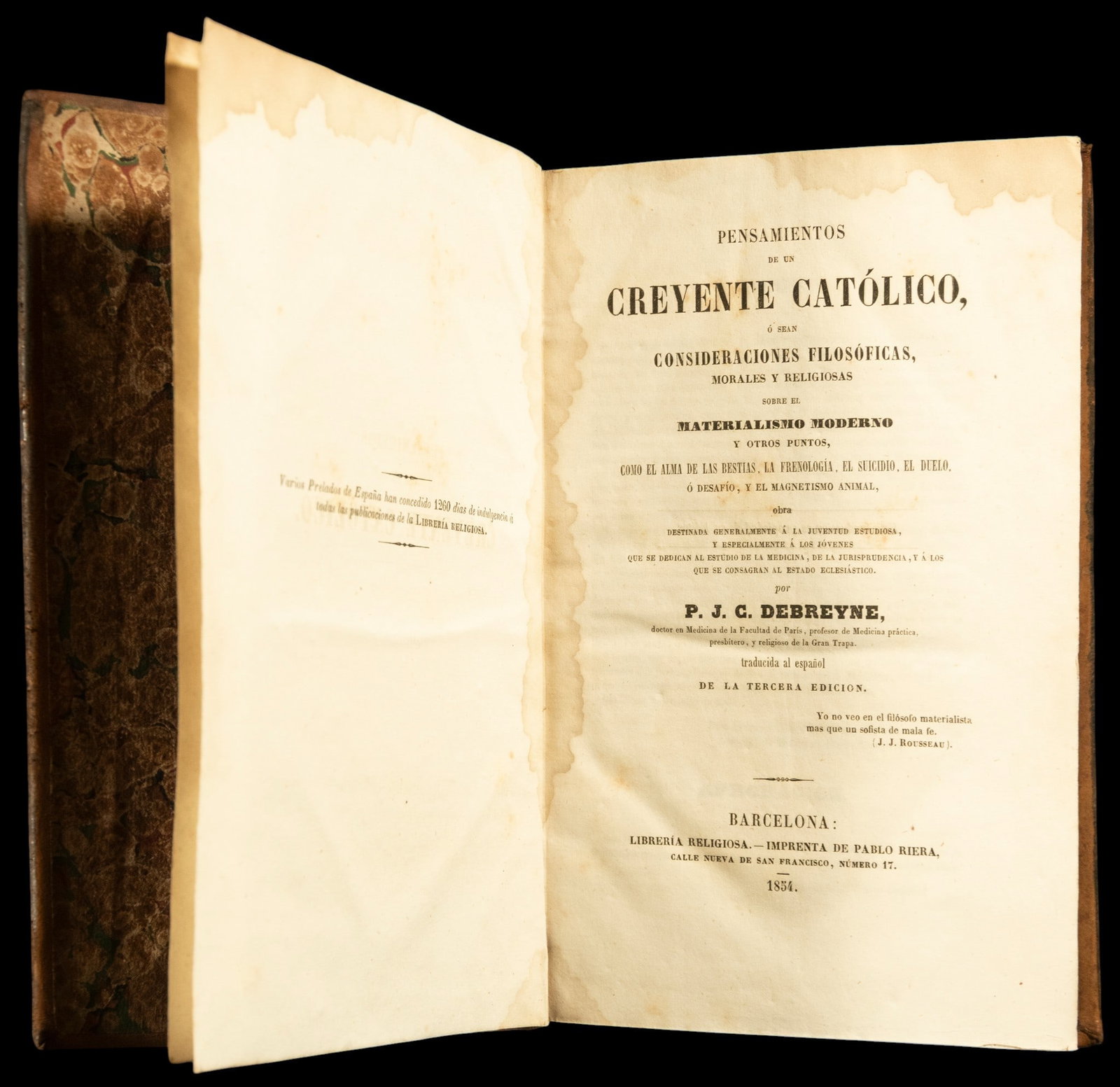 BOOK OF A CATHOLIC BELIEVER, MODERN MATERIALISM, 1854: LEATHER COVER – 22 X 15 CM