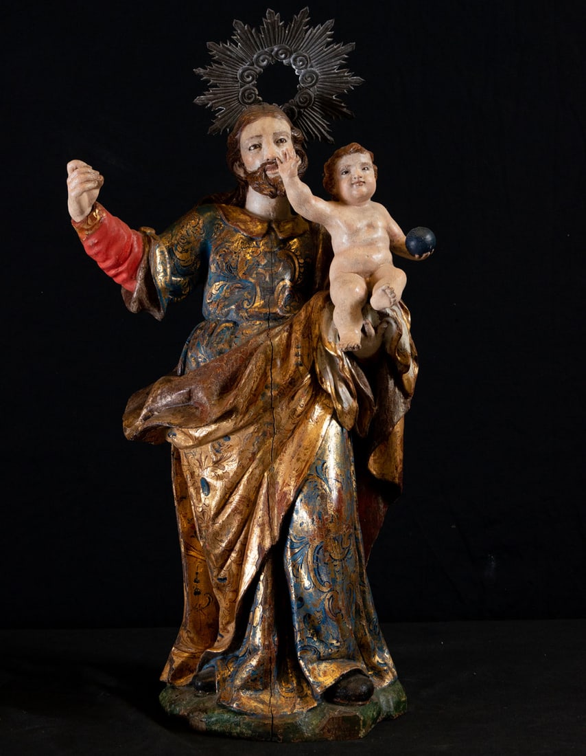 Saint Joseph with the Child in his arms, Novohispanic colonial school, Mexico, 17th century (1 of 6)