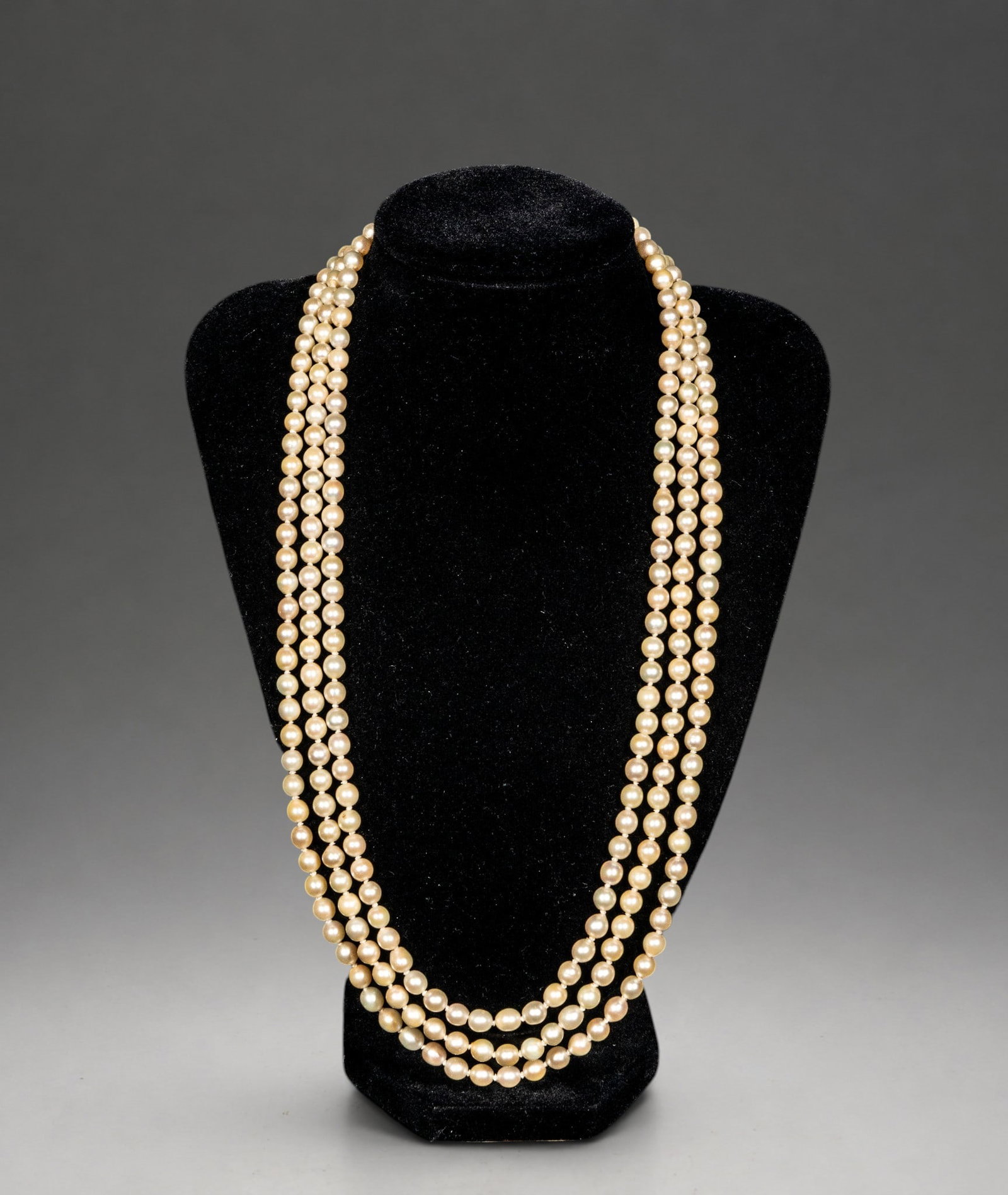 Cultured pearl necklace with silver, gold and green stone clasp (1 of 4)