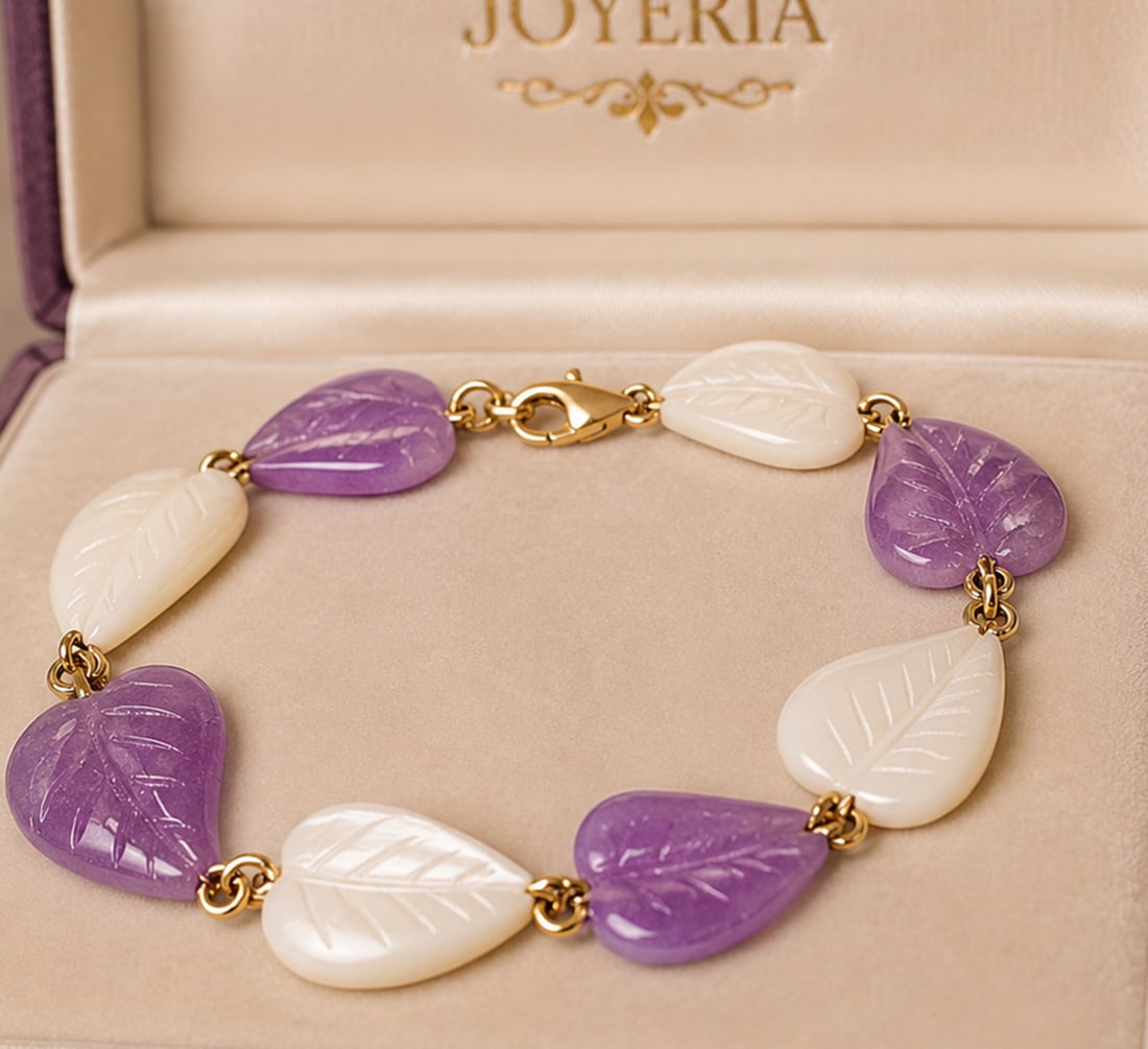 Bracelet with amethysts and mother-of-pearl. 9K gold. 15.5 g. (1 of 5)