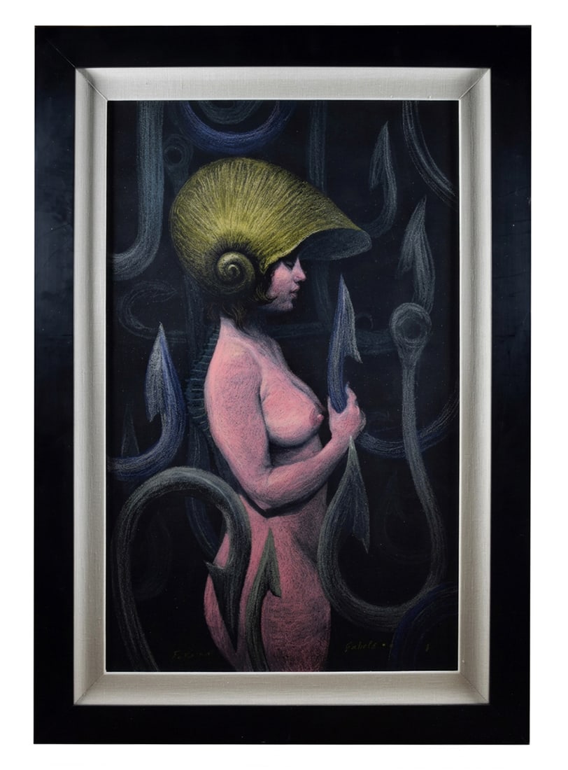 ROBERTO FABELO (Camagüey, Cuba, 1950) – Sirena (2006): Pastel and oil on canvas. Dimensions: 80 × 50 cm; framed dimensions: 99 × 69 cm. Signed in the lower right corner "FABELO 06". This intriguing composition by renowned Cuban artist Roberto Fabelo dep