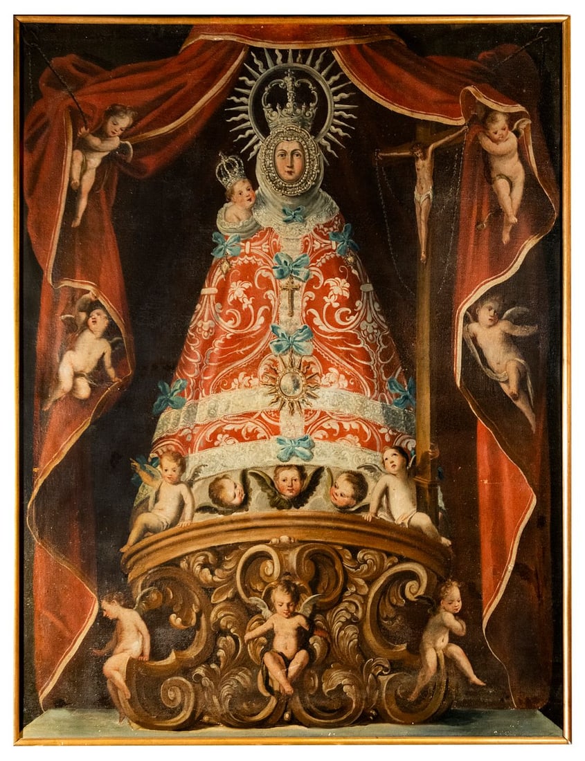 LARGE AND DECORATIVE COLONIAL VIRGIN OF LA CARIDAD - CUBA OR NEW GRENADA COLONIAL 17TH C (1 of 7)