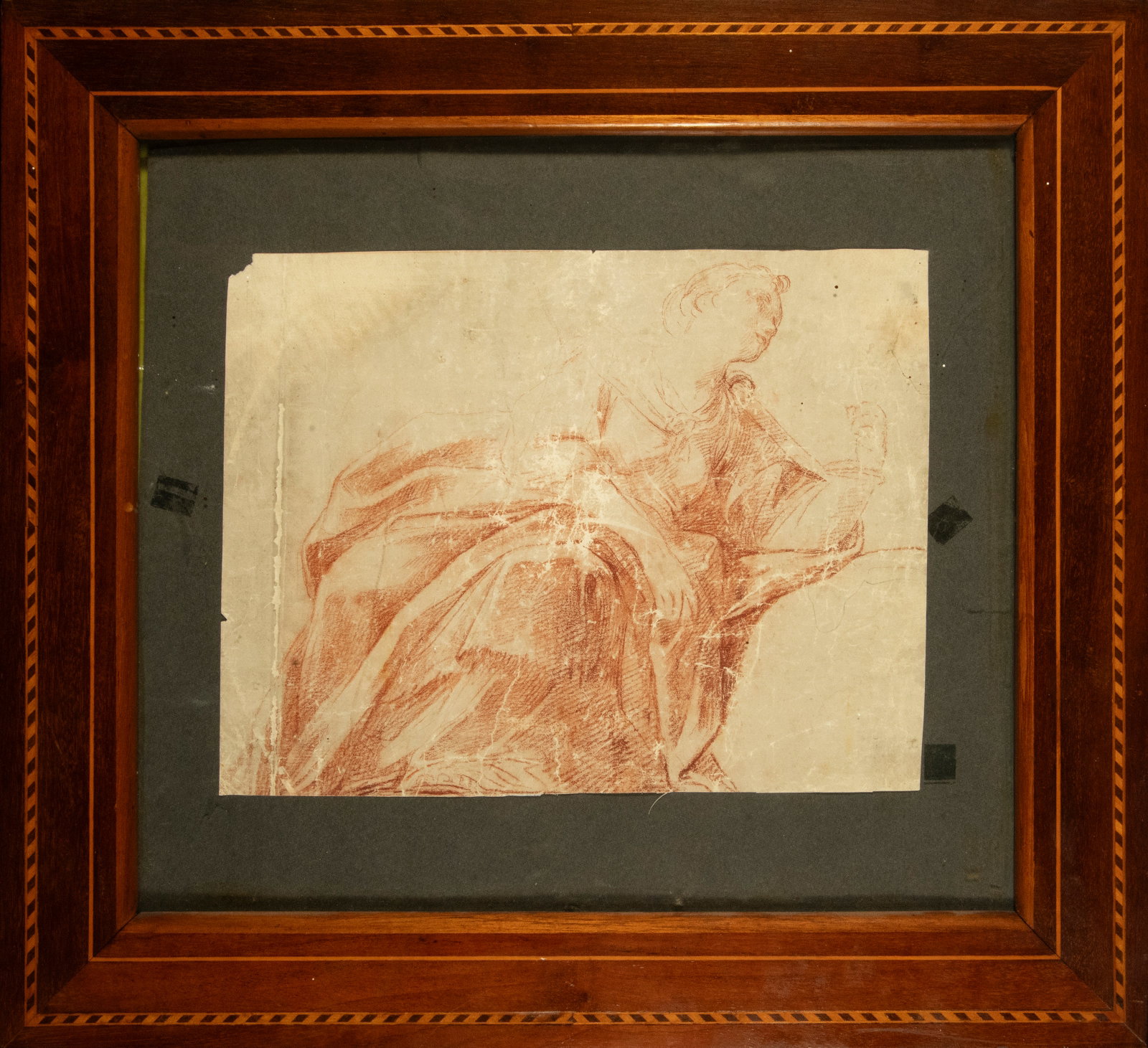 Mariano Salvador Maella y Pérez (Valencia, 1739 – Madrid, 1819) – Prudence (c. 1776–1777): Sanguine on light ochre laid paper. Dimensions: 201 × 263 mm. We thank Arturo Ansón for his assistance in cataloging this work. This magnificent, previously unpublished preparatory drawing by Marian