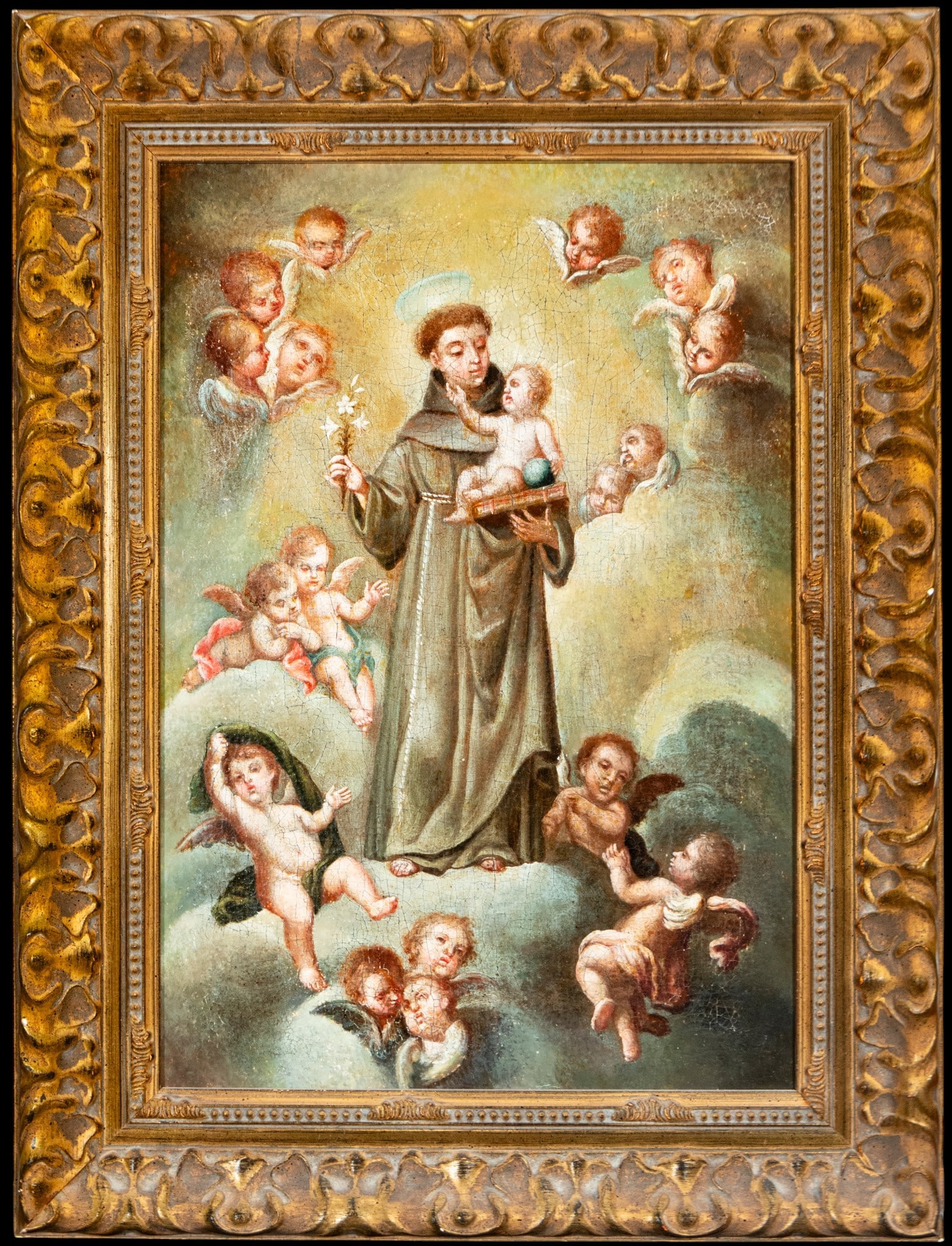 Saint Anthony of Padua with the Child Jesus, Italian School, 18th Century: Oil on canvas. Measurements: 40 x 28 cm