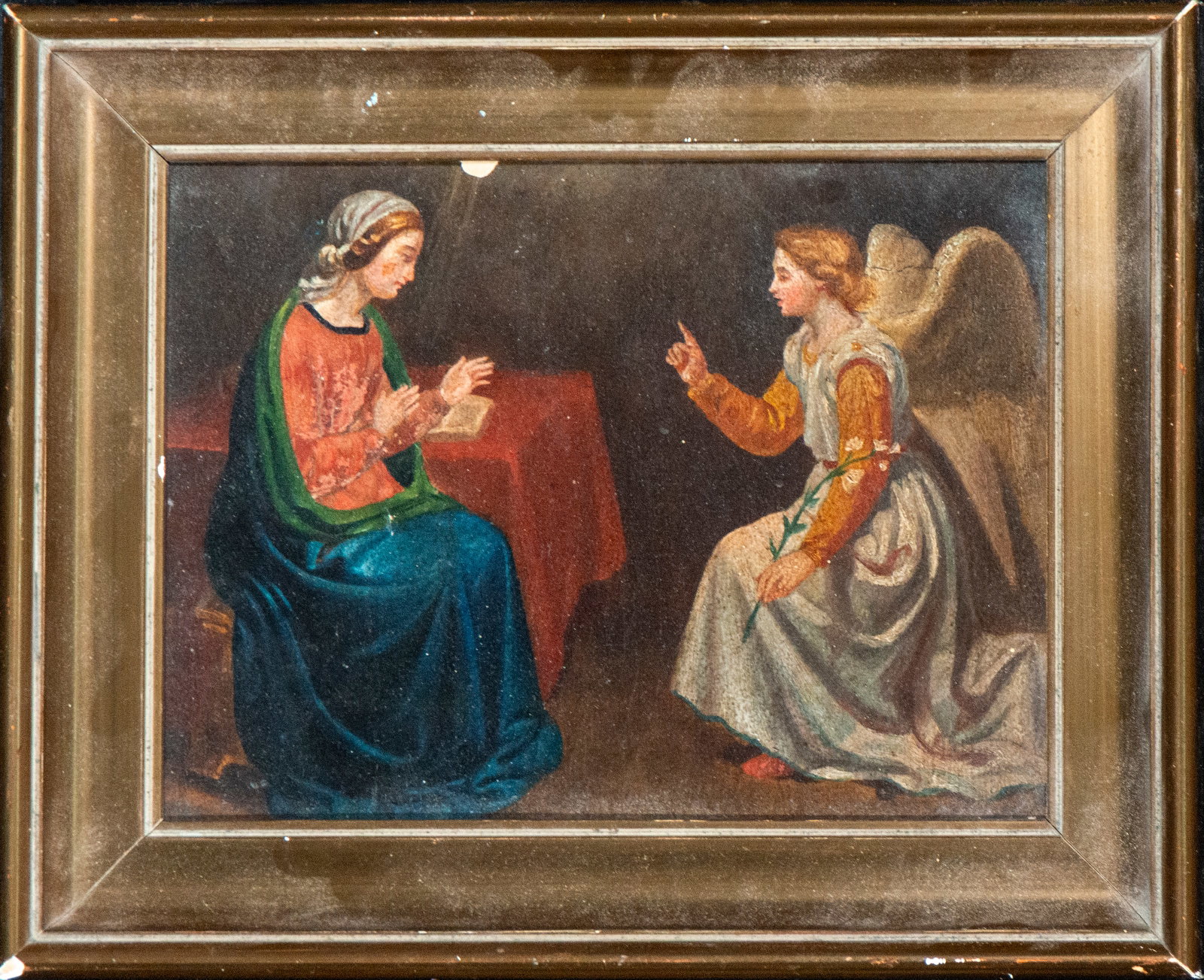 The Annunciation. European School. 19th Century: Oil on cardboard. Measures 19 × 24 cm.