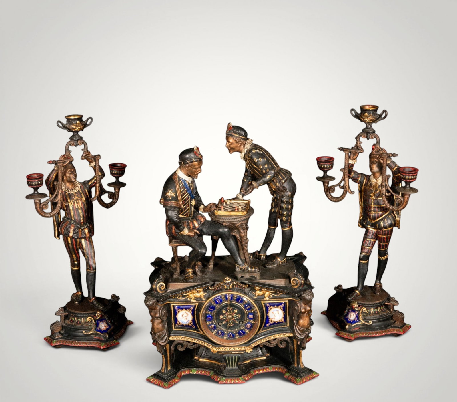 Clockwork garniture with chess players. Vienna. 19th century (1 of 8)
