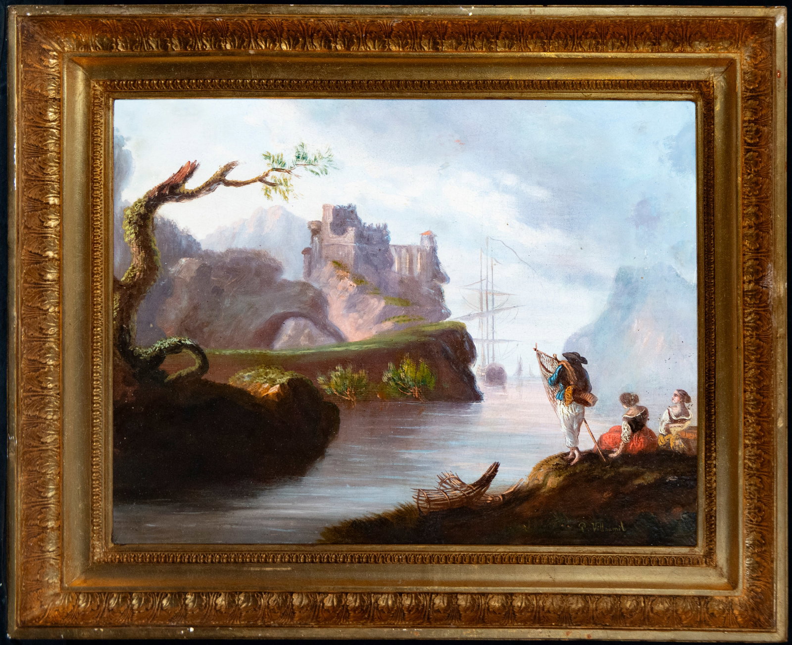 Coastal landscape with fishermen and ruins, Signed VILAAMIL, European School, 19th Century (1 of 5)