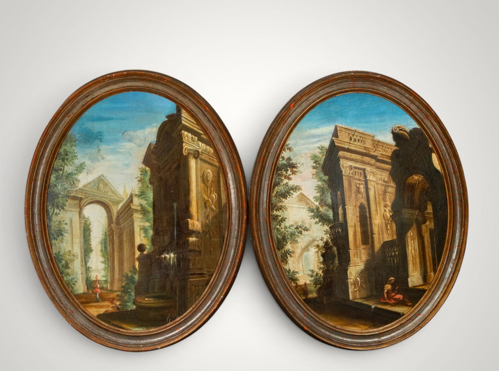 Pair of architectural caprices with figures. Italian School. 18th century (1 of 12)