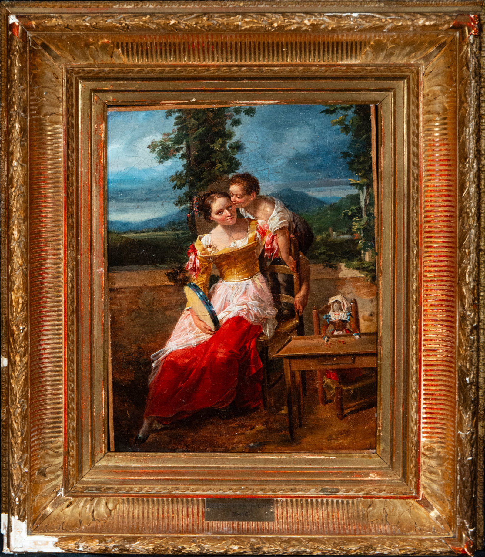 Gallant Scene, Attributed to Hortense Haudebourt-Lescot (Paris, 1784-1845): Oil on canvas. Dimensions without frame: 33 x 25 cm. Dimensions with frame: 51 x 43 cm.