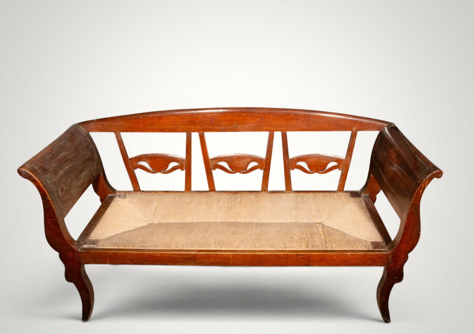 Walnut bench with a reed seat. Spanish school. 19th century (1 of 4)