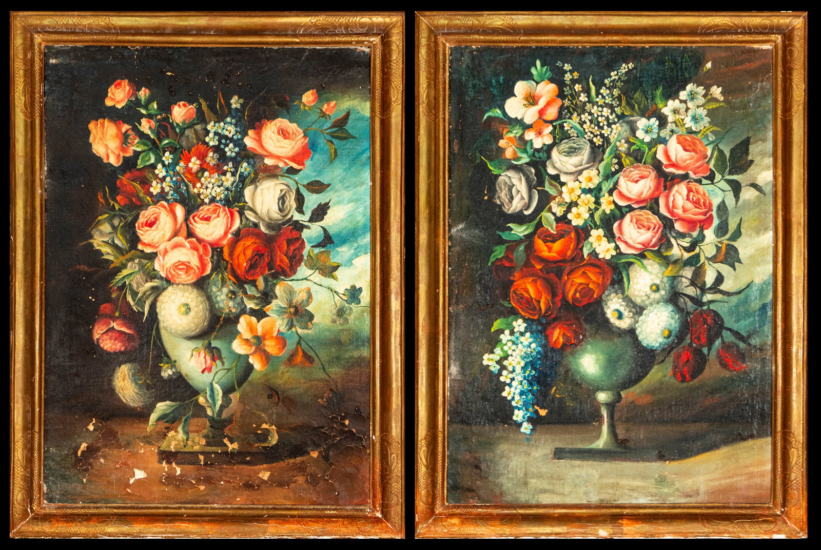 Pair of floral still lifes, Belier, Signed. French School. 19th Century (1 of 11)
