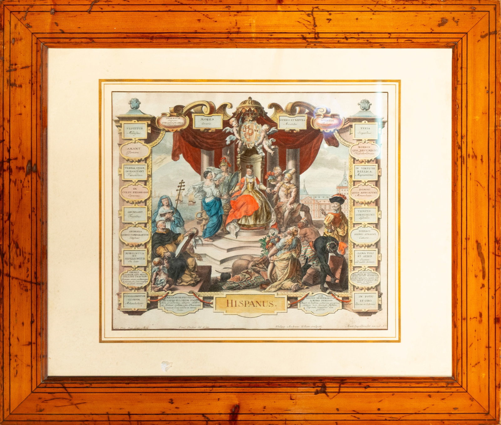 Allegorical engraving "Hispanus". Signed. Central European School. 18th century (1 of 7)