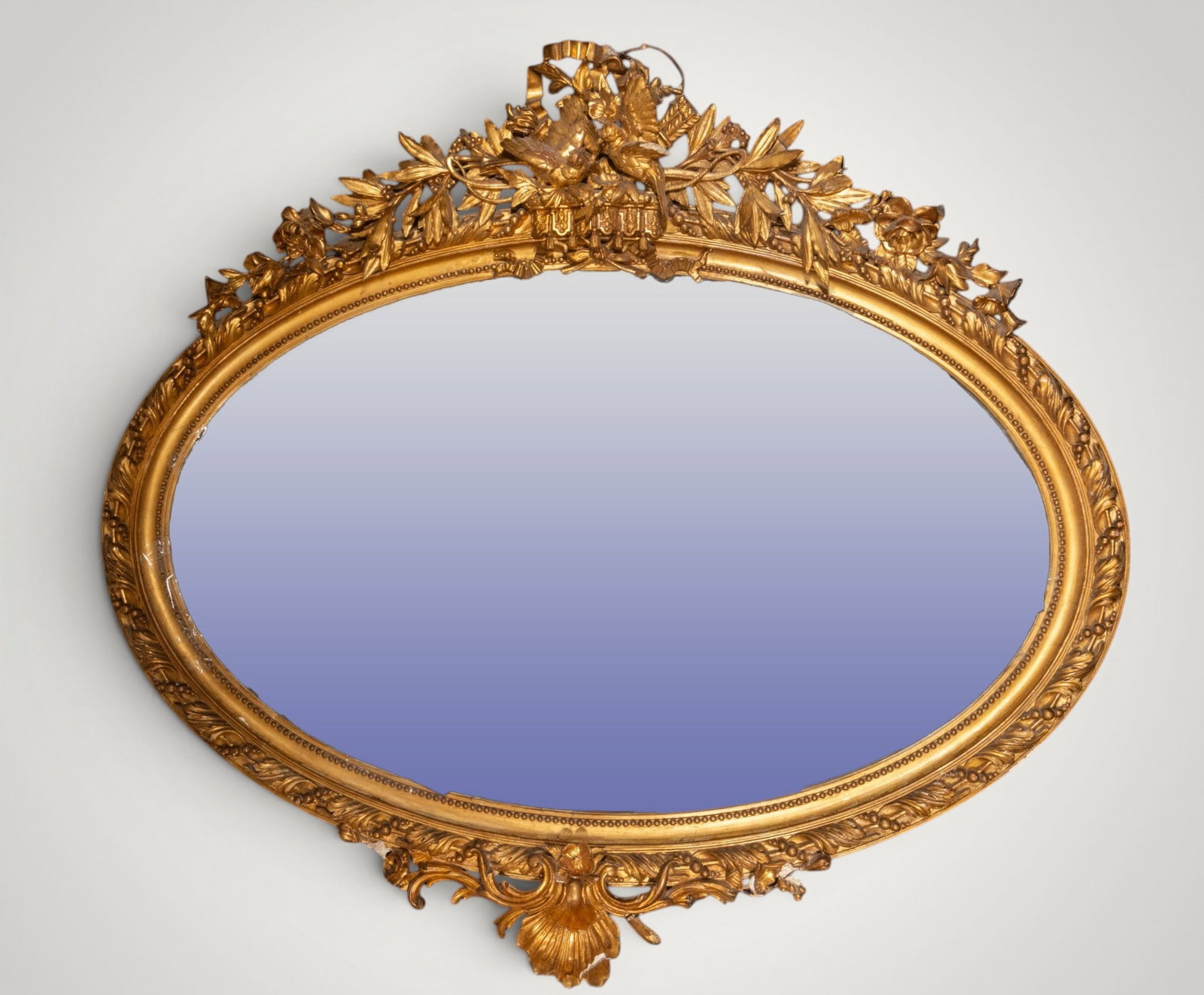 Oval mirror with garlands and trophies. French School. 18th-19th centuries (1 of 8)