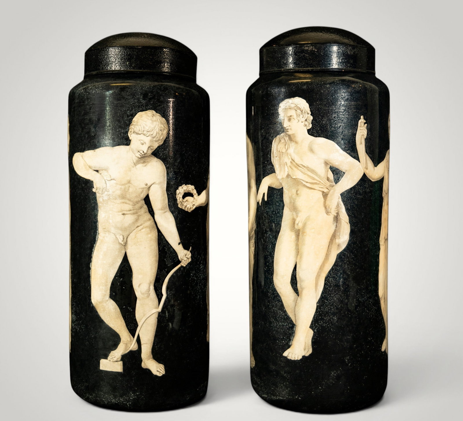 ATTRIBUTED TO THE ATELIER PIERO FORNASETTI (1913-1988) - EXCEPTIONAL COUPLE GREAT TIBORES IN "VERRE (1 of 11)