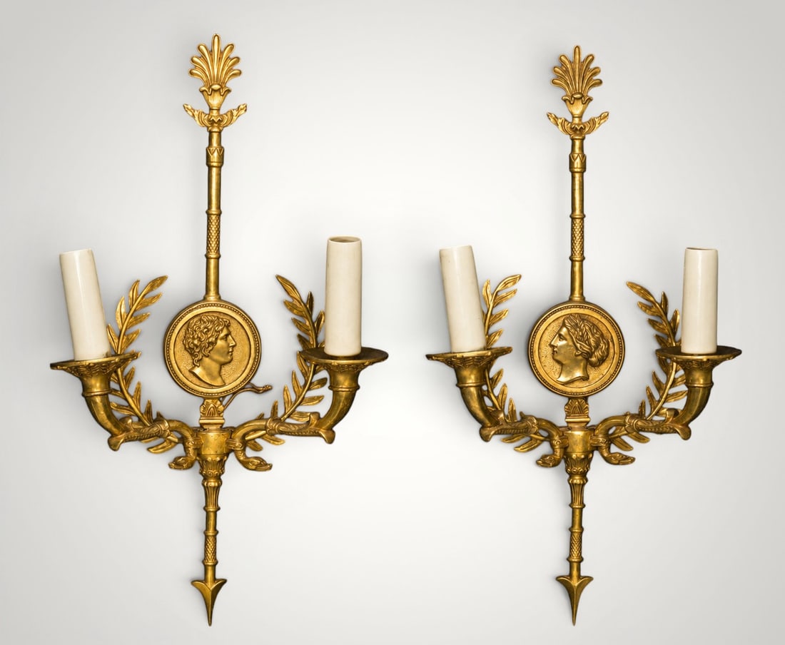 EXQUISITE PAIR OF EMPIRE BRONZE WALL SCONCES, 19TH CENTURY (1 of 12)