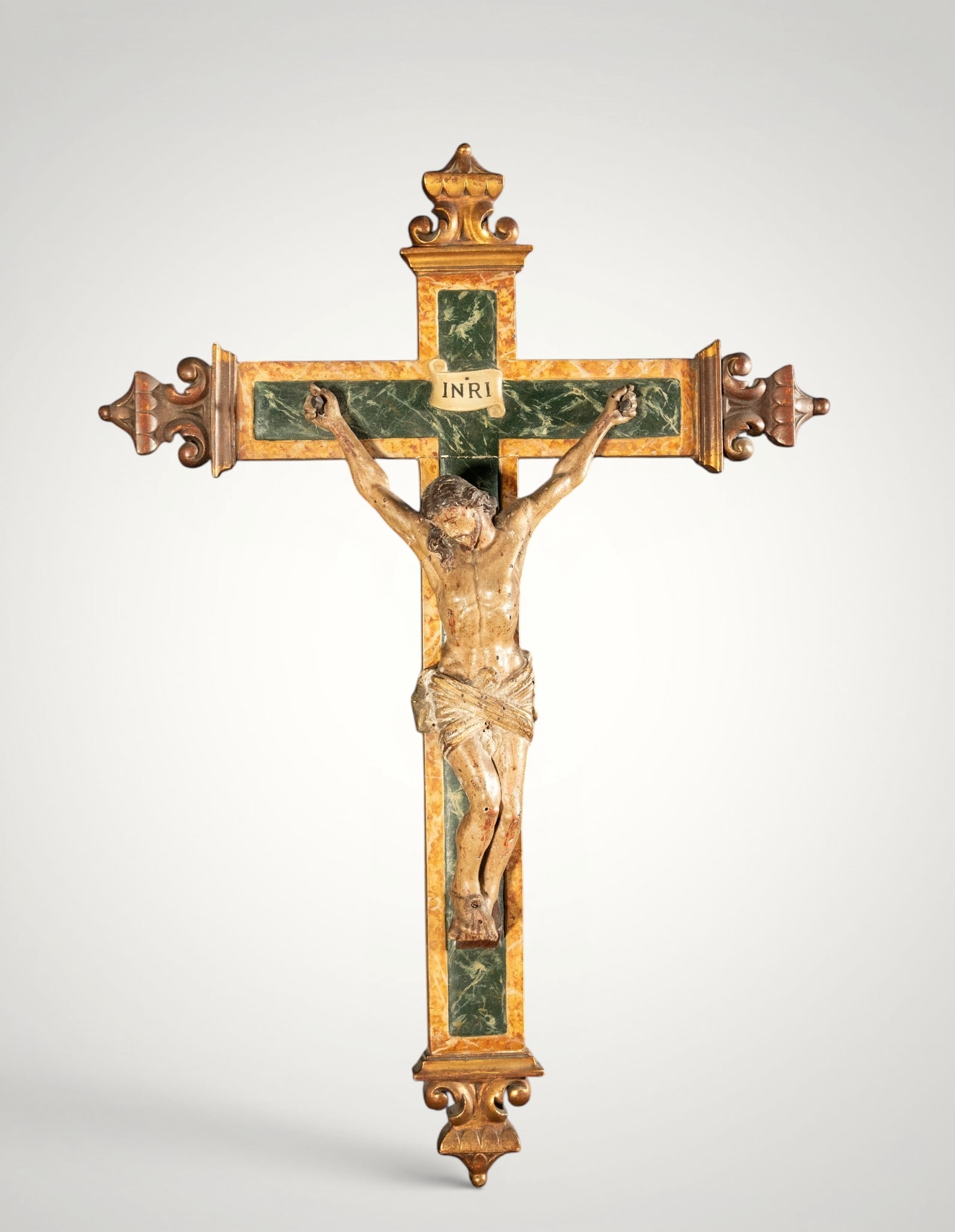 Large Italian Christ with marbled wooden cross, 18th century (1 of 8)