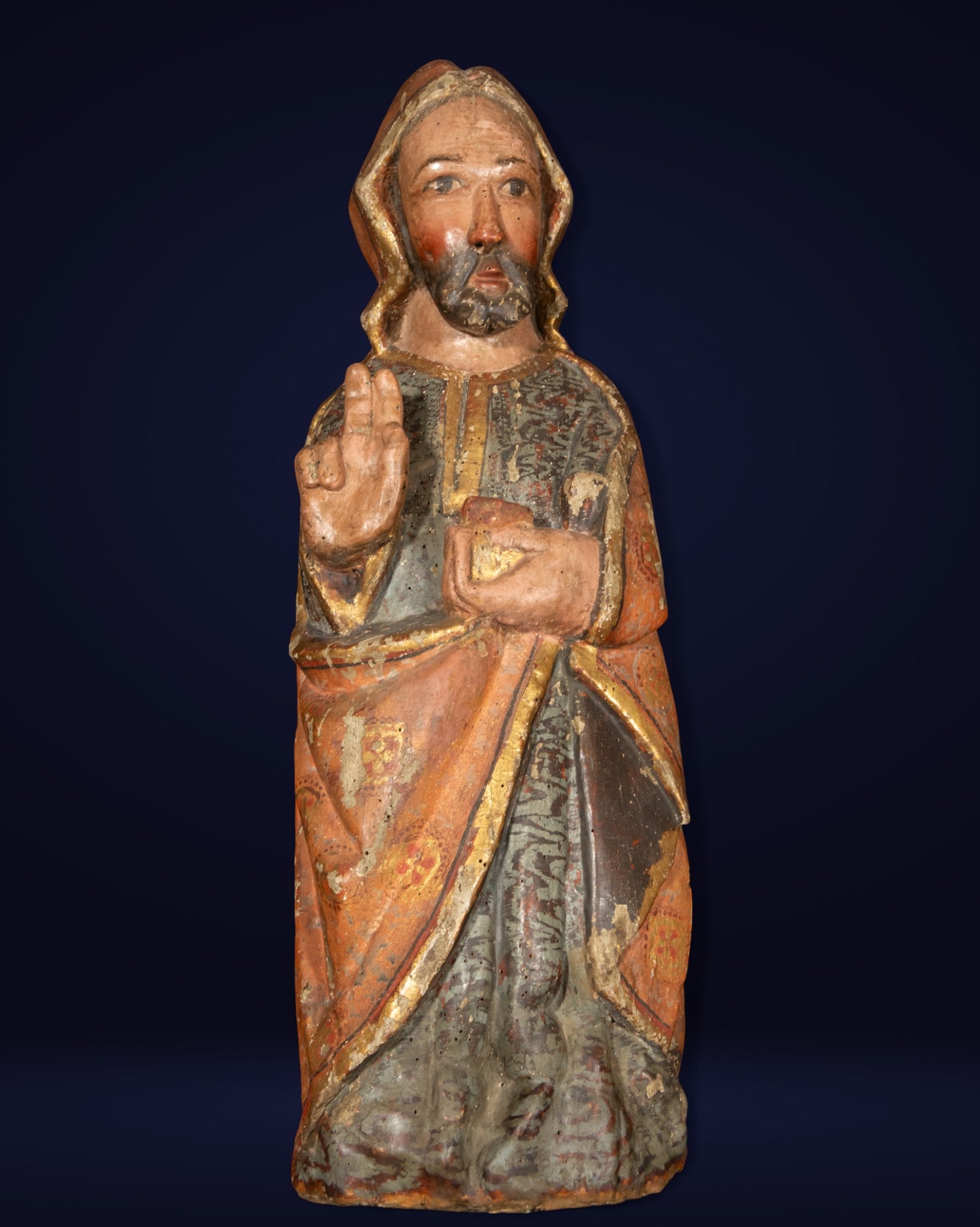 Late Romanesque sculpture of Saint Peter - 13th century: Polychrome wood, 66 cm x 21 cm x 15 cm - Romanesque Art, Gothic Art, Medieval Art
