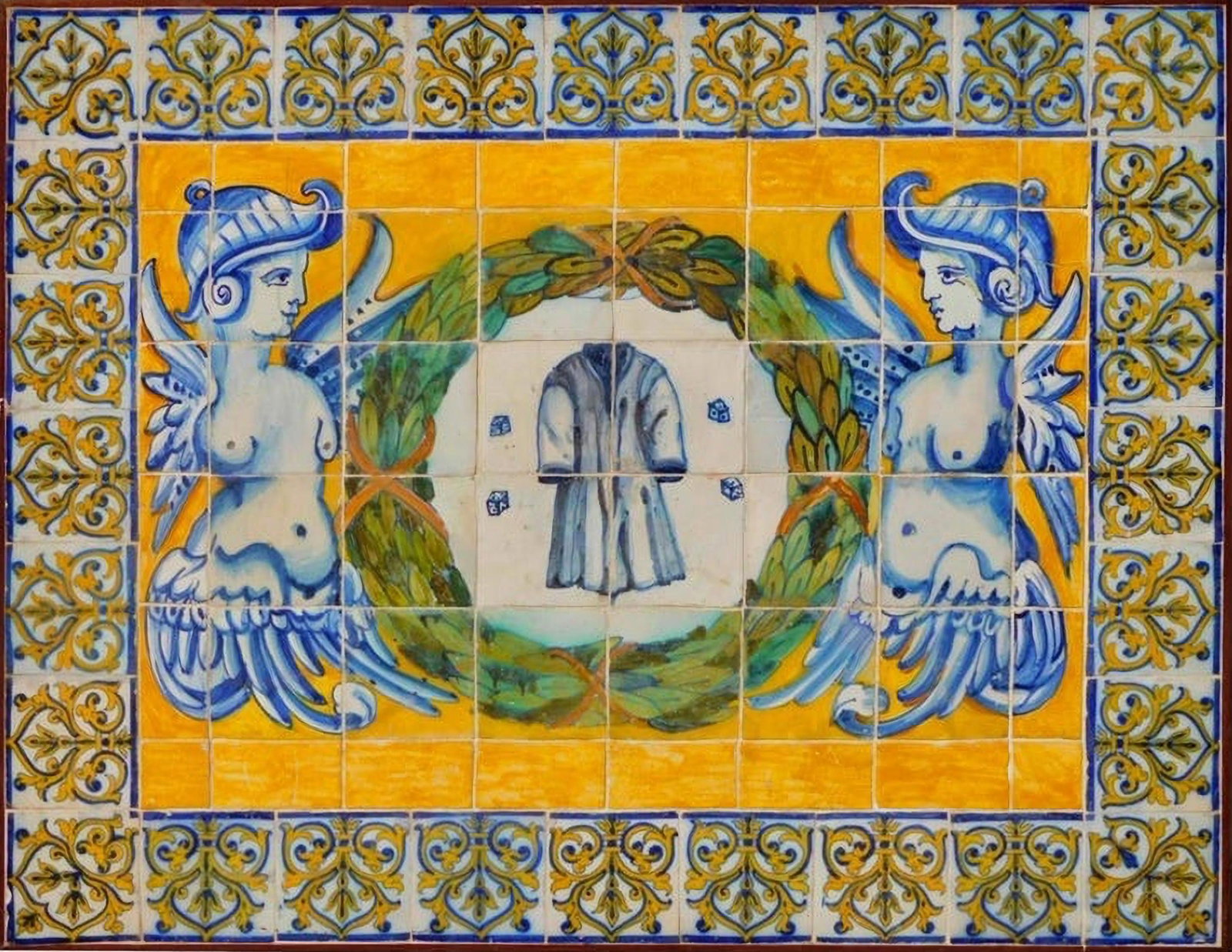 Panel of polychrome Portuguese tiles depicting The Passion of Christ, 17th century: Measurements: 126 x 98 cm. Composition of 76 tiles
