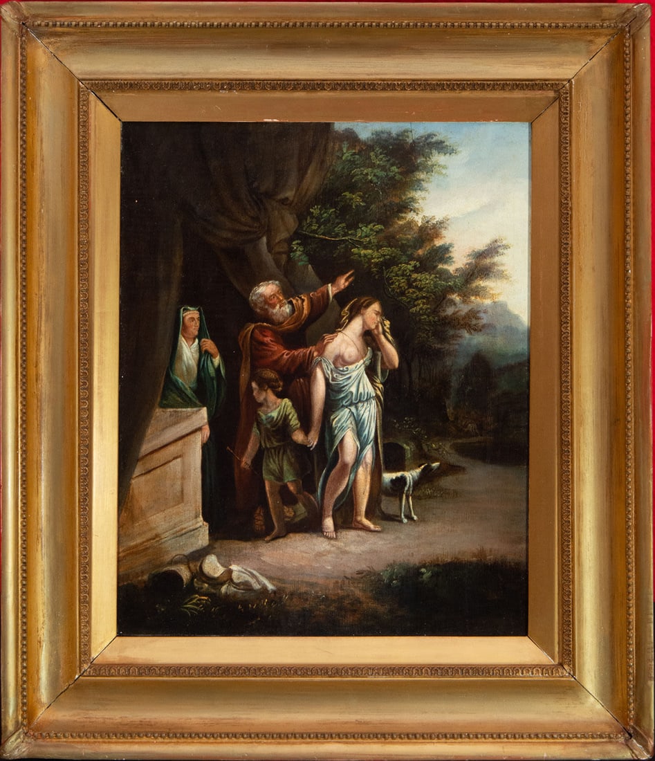 The Repudiation of Agar, Flemish school from the first half of the 18th century: Oil on panel, measures: 41 x 33 cm, framed measures: 59 x 49 cm