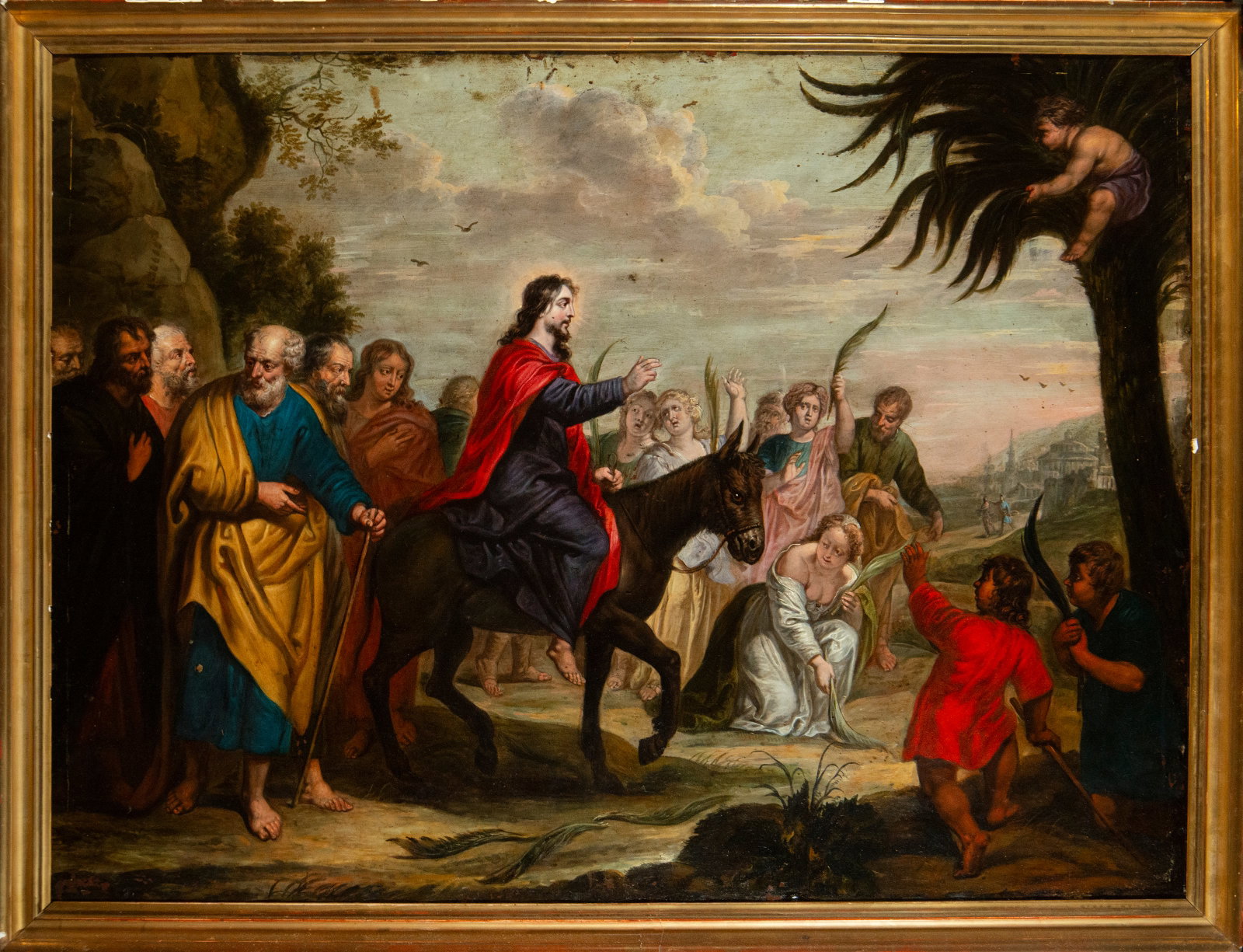 RUBENS AND WORKSHOP (Siegen, 1577-Antwerp, 1640) - Triumphal Entry of Jesus into Jerusalem: Oil on copper plate. Depiction of the messianic Entry of Christ into Jerusalem, a biblical passage that inaugurates Holy Week and symbolizes the spiritual proclamation of the Messiah. Christ, mounted 