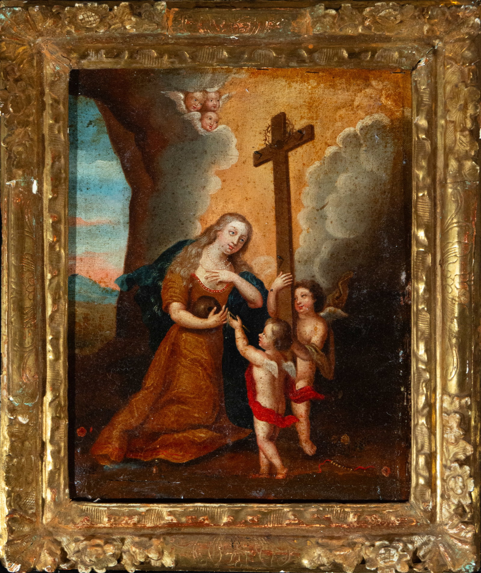 Santa Magdalena - 18th century colonial school, Mexico: Oil on canvas 41 x 33 cm, framed measurements: 51 x 42 cm