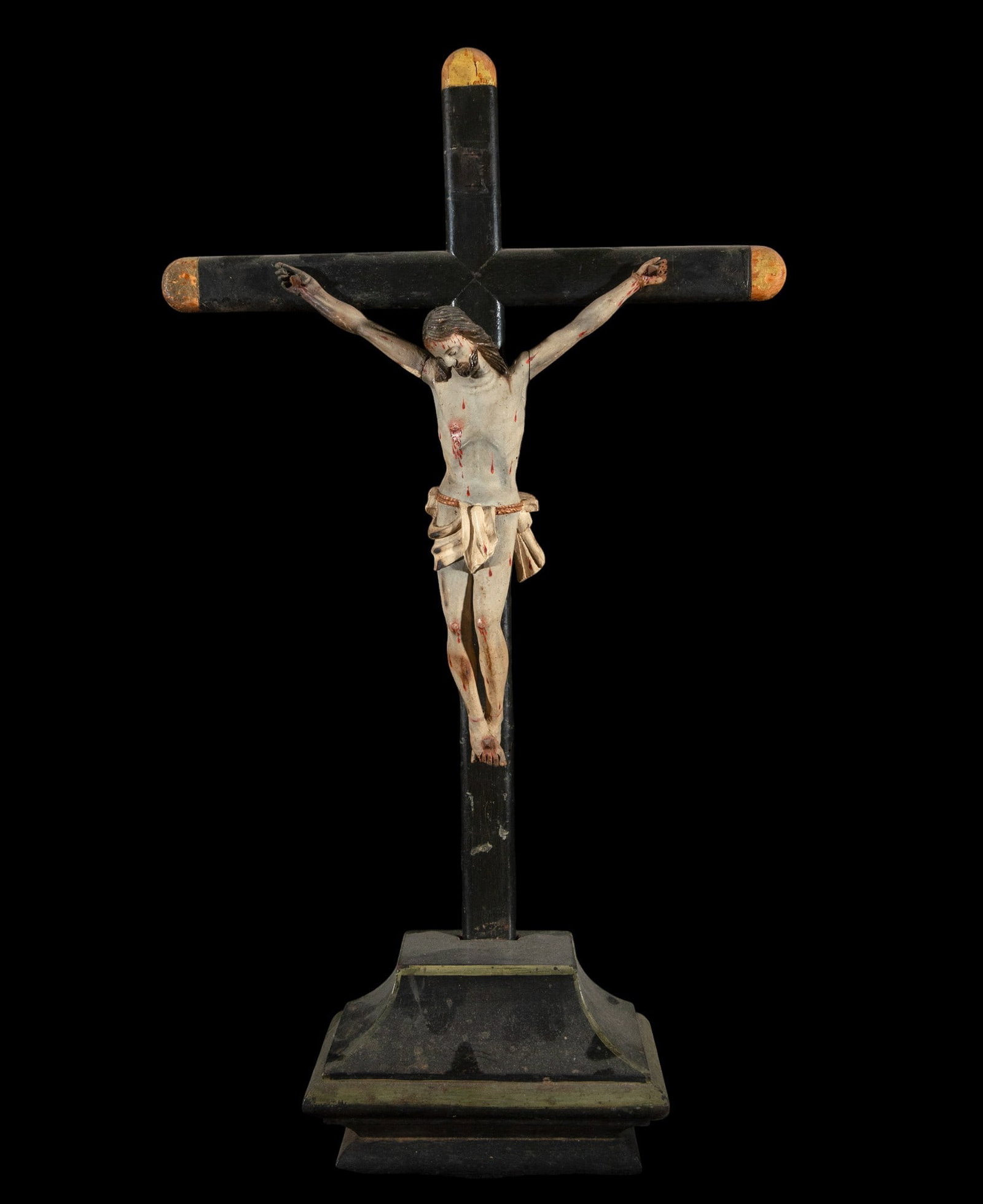 Christ the Nazarene, 17th century Mexican Colonial, polychromed wood, dimensions: 73 x 42 cm: Christ the Nazarene, a 17th century Mexican colonial work, depicted with impressive attention to detail in anatomy and facial expression. 