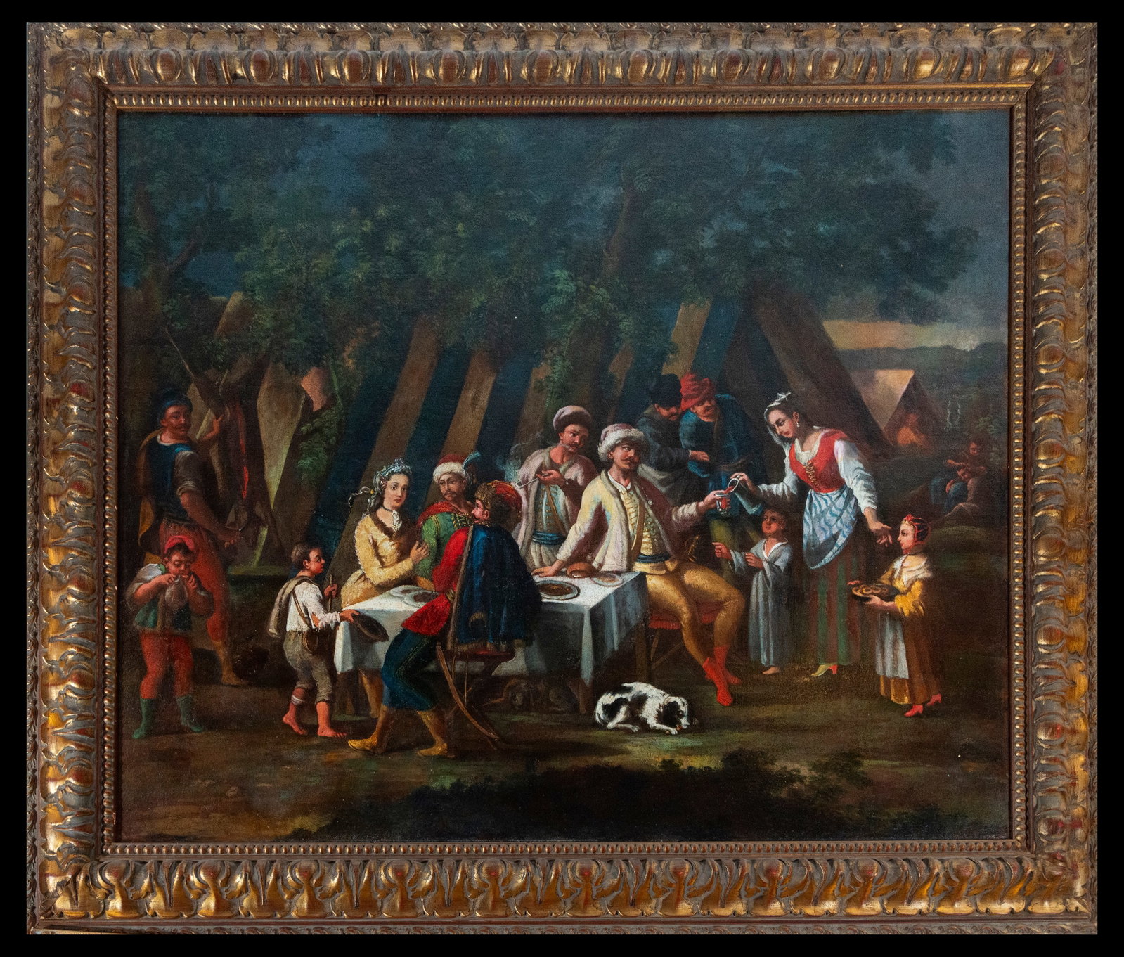 Flemish School - Country Festival - 17th Century: Oil on canvas, total measurements: 158 x 125 cm. The Austrian school of the 19th century presents us with a lively country festival. Oil on canvas is the technique used, with vivid colors that capture