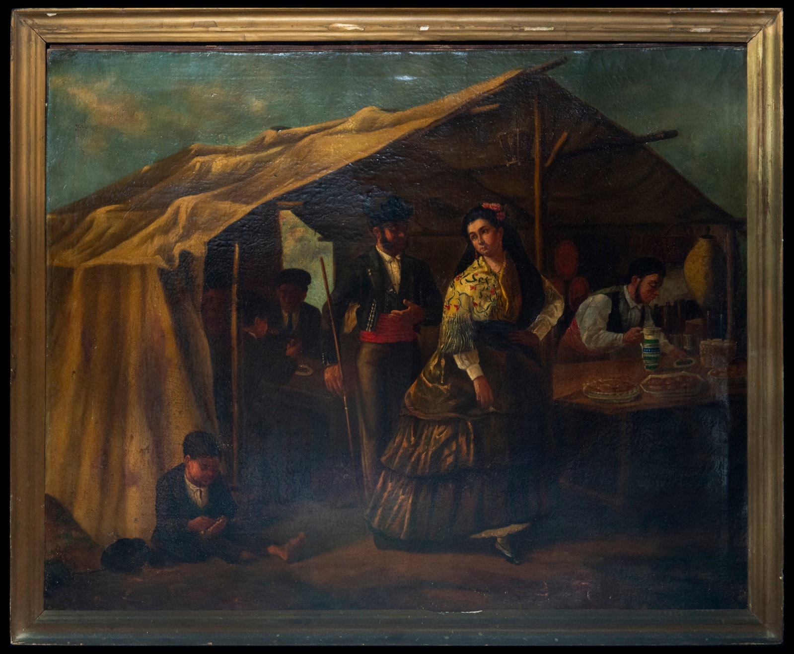 Andalusian Costumbrista Scene from the early 19th century - Joaquín Domínguez Bécquer (Seville,: Oil on canvas, no frame attached, measurements: 112 x 92 cm