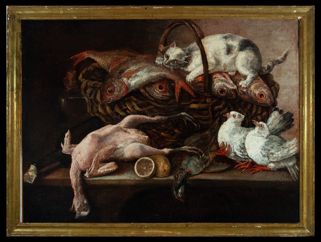 Mariano Nanni, Still Life of Fish with Cat, 18th century Italian school (1 of 7)