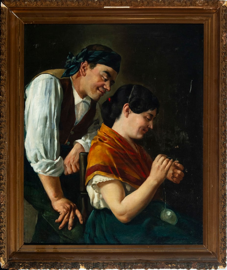 19th century Italian romantic scene: Oil on canvas, measurements: 104 x 76 cm