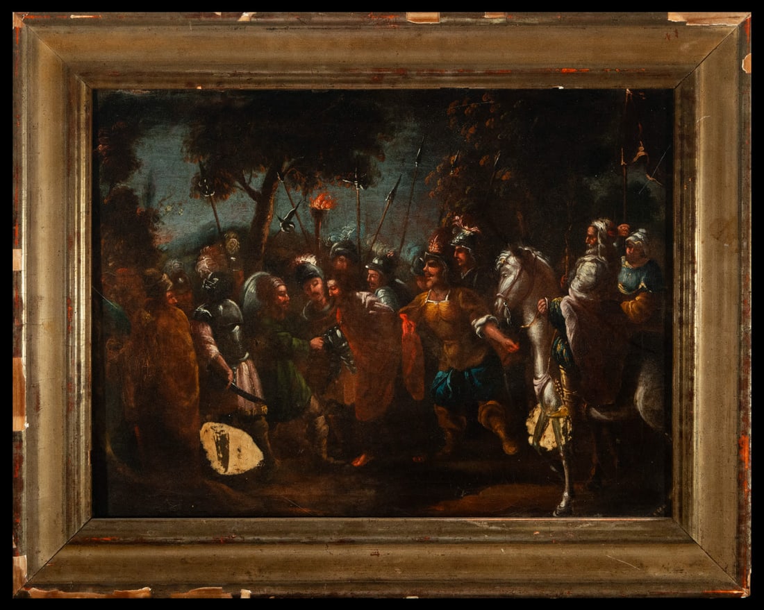 The Arrest of Christ 17th century Bassano school: Oil on canvas measuring 100 x 80 cm framed