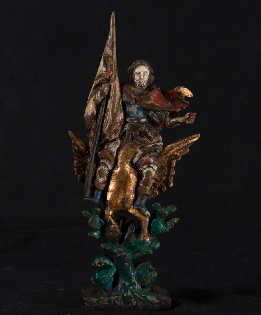The Myth of the Phoenix Bird, Mexican popular school of Puebla, 18th century: Measurements: 26 x 10 x 5 cm