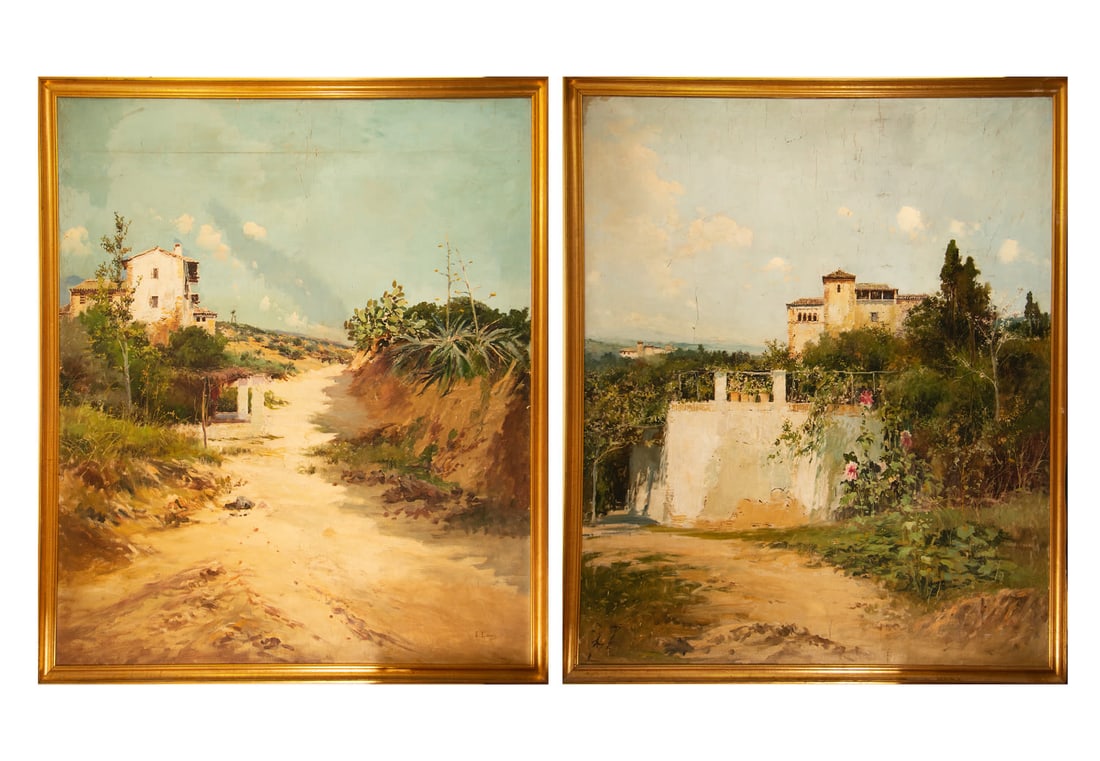 Pair of important Andalusian landscapes, 19th century Spanish school, Eugenio Gómez Mir (Granada,: Oil on canvas. Framed measurements: 192 x 161, canvas measurements: 183 x 152 cm