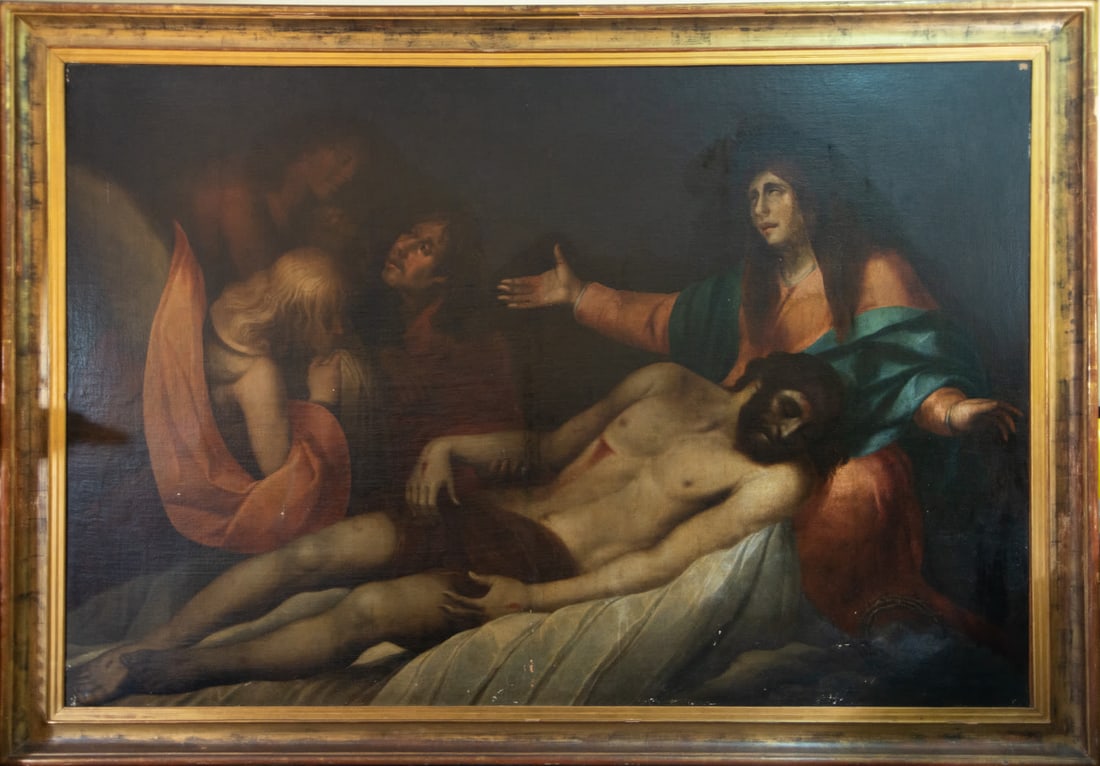 Great Descent of Christ, Italian school of the 17th century: Oil on canvas. Framed measurements: 228 x 150, canvas measurements: 205 x 140 cm