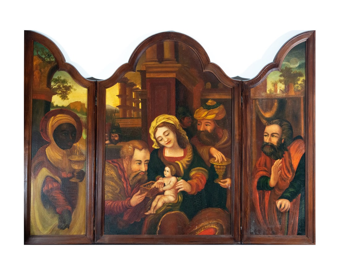 Adoration of the Kings, Triptych following models of the Flemish Gothic, French school of the 19th (1 of 7)