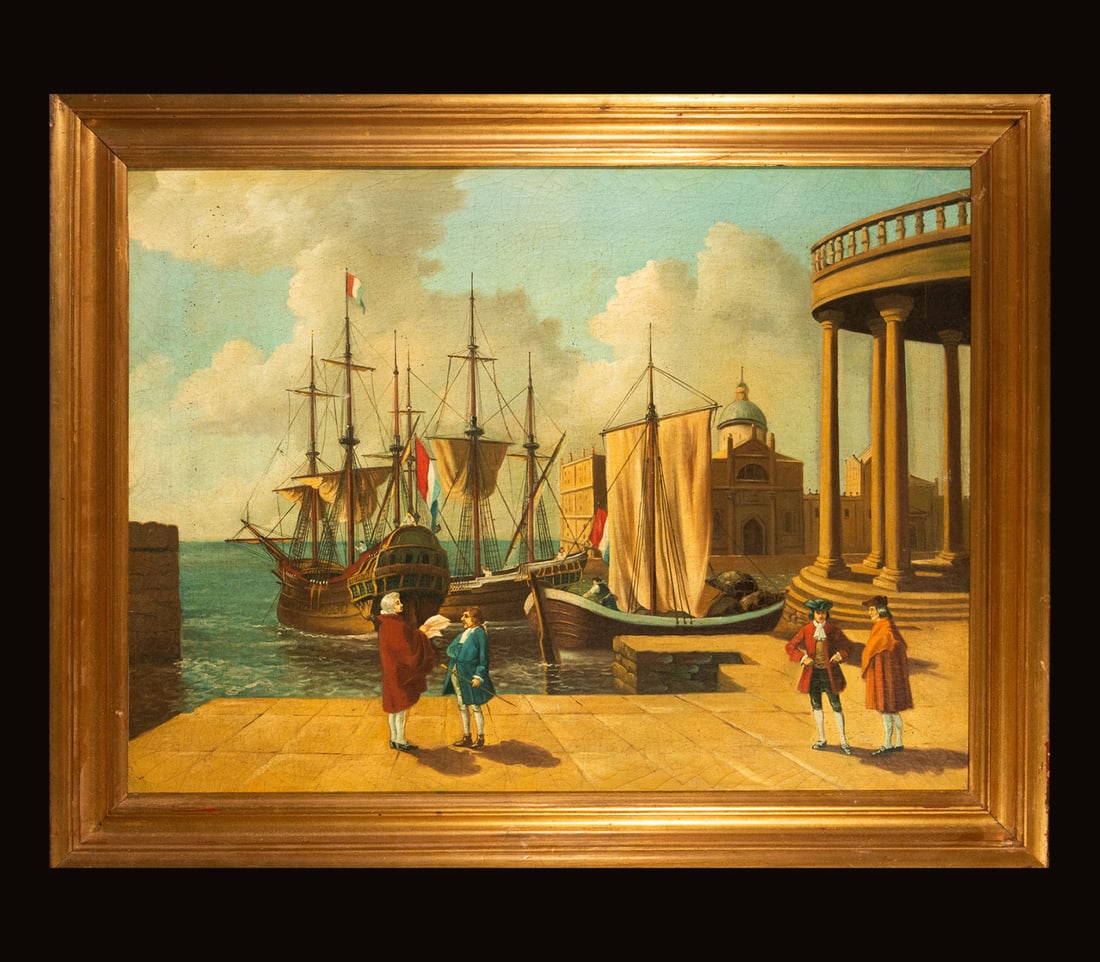 Pair of Marine views, Italian school of the 18th - 19th centuries: Oil on canvas, canvas measures: 79 x 60, framed measures: 92 x 72 cm