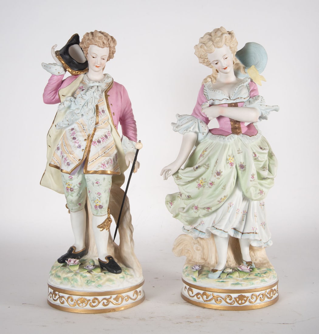 Pair of Figures of a Lady and a Gentleman in German biscuit porcelain, 19th century (1 of 9)