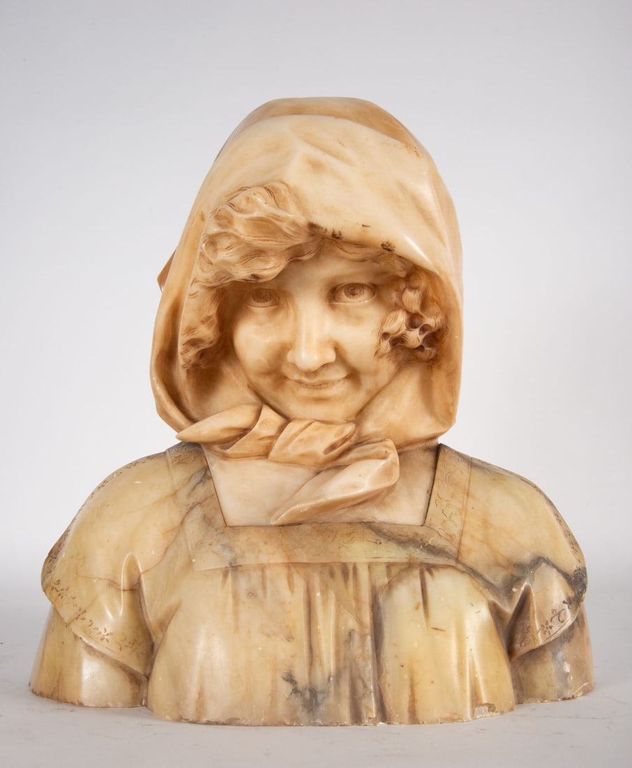 Bust of a Girl in two-tone alabaster, French school of the 19th century (1 of 4)