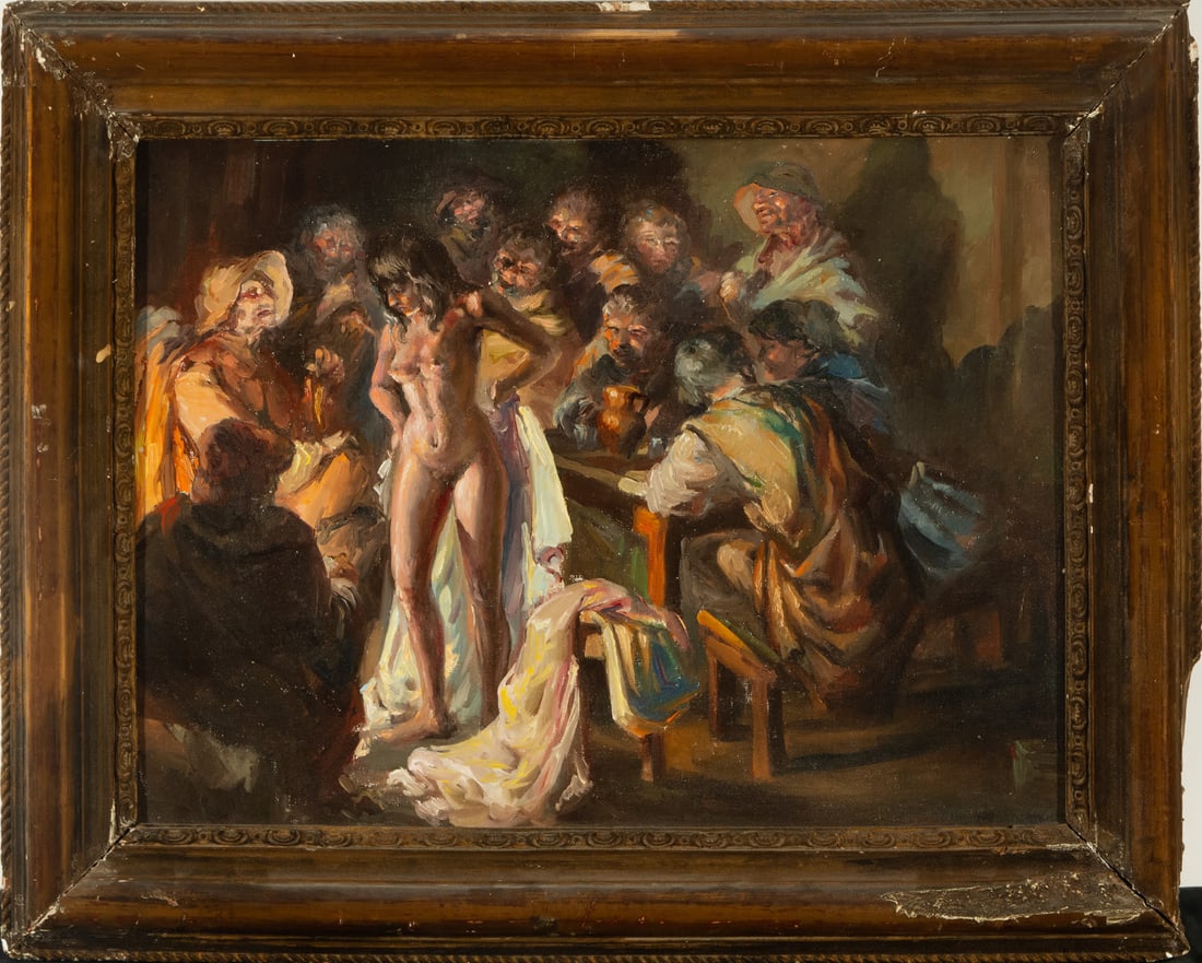 Nude woman dancing, 20th century European Post-Impressionist school: Oil on canvas, canvas measures: 59 x 45, framed measures: 73 x 59 cm