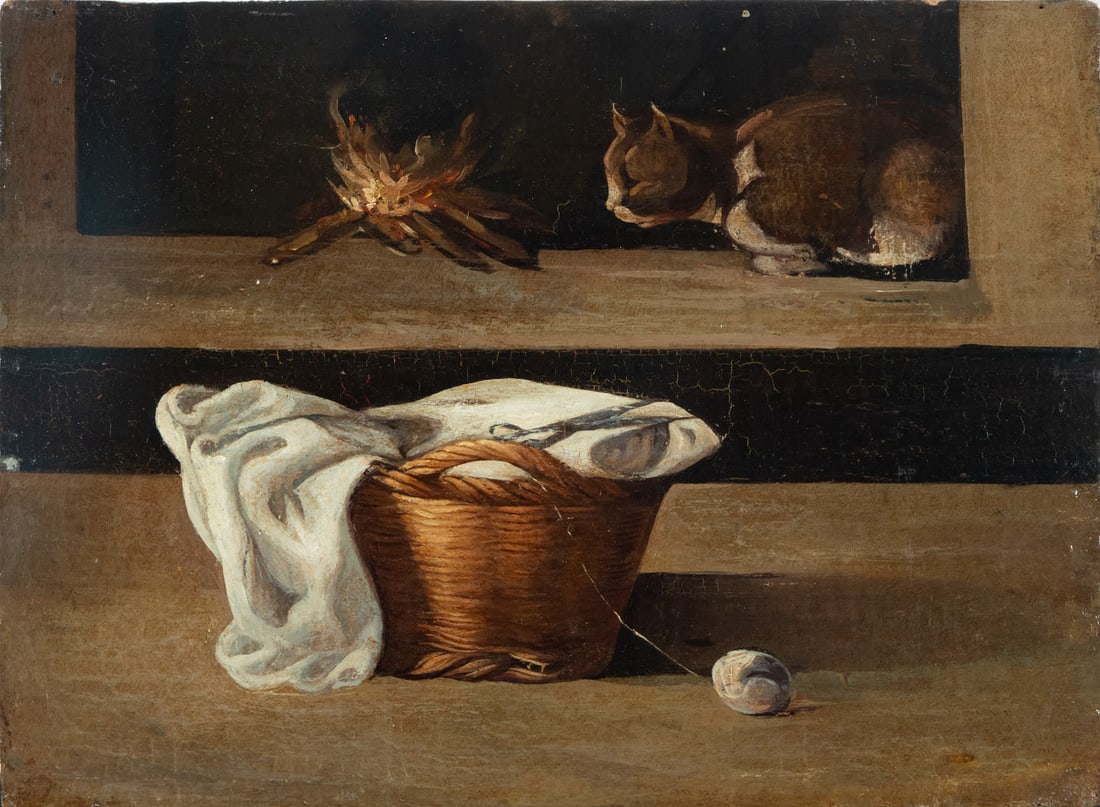 Cat next to Basket of Clothes, French school of the 19th century (1 of 4)