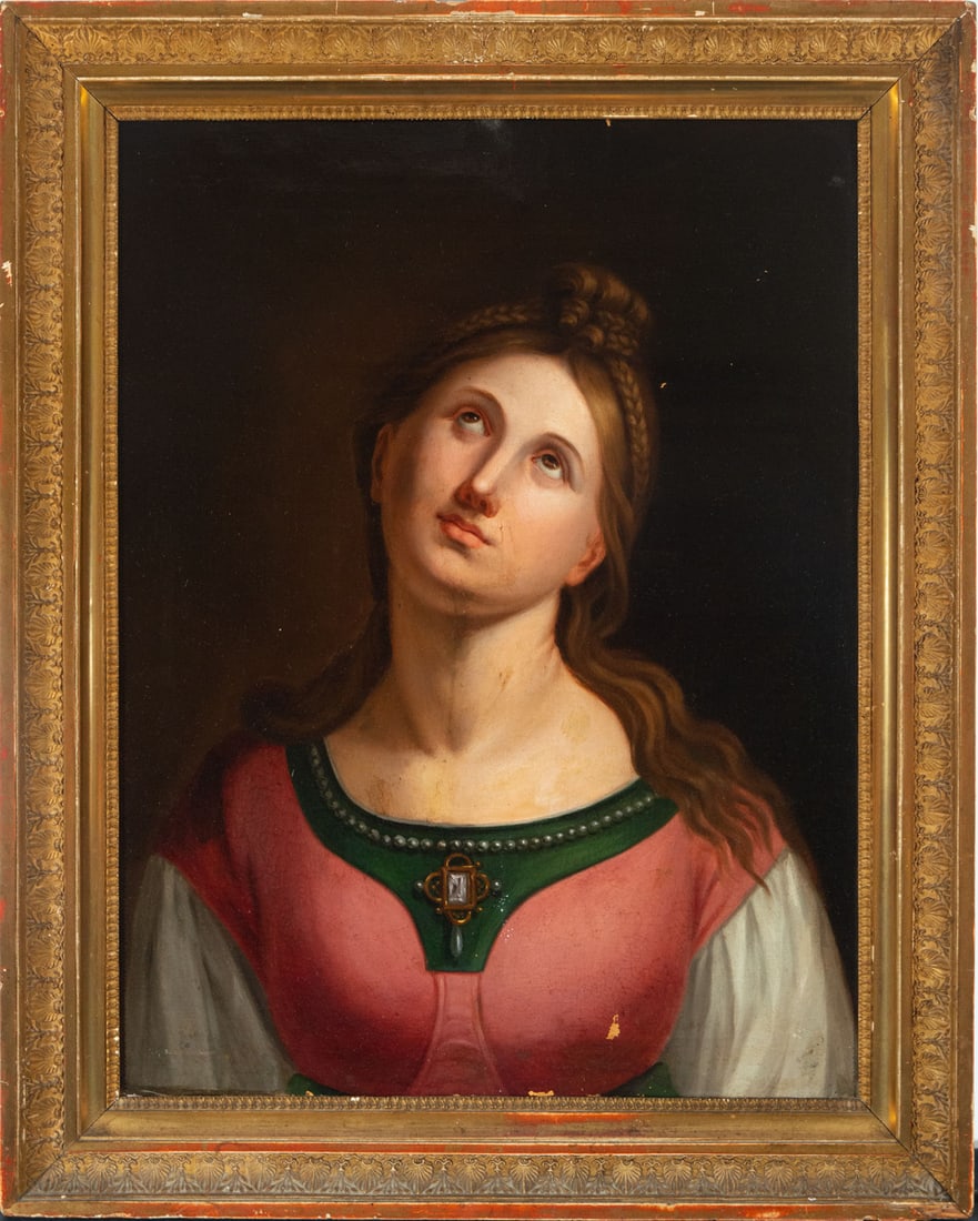 Bust of Sibyl, 17th century French school, follower of Pierre Mignard (Troyes, 1612 — Paris, 1695): Oil on canvas, canvas measures: 57 x 44, framed measures: 69 x 55 cm