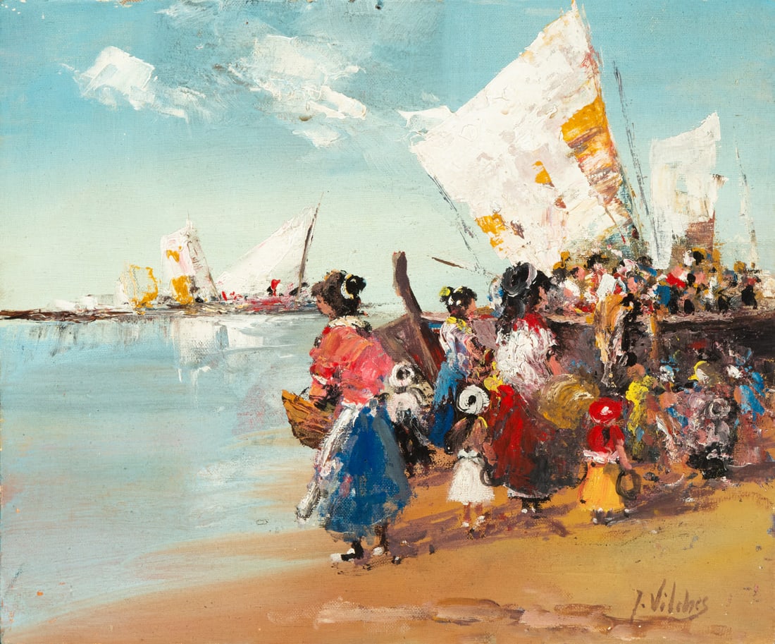 Characters on a Beach, Juan Vilches, Spanish School of the 20th Century (1 of 7)
