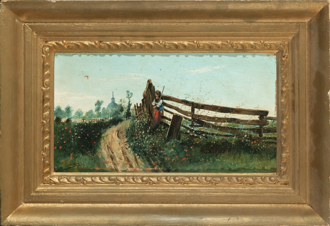 Farmer, oil on panel, signed Lizcano, Spanish school of the 19th century: Oil on board, signed. Table measurements: 32 x 18, framed measurements: 45 x 30 cm.