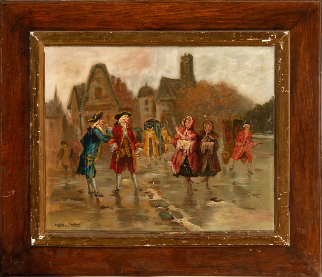 Costumbrist scene, following models of the French baroque, Spanish school of the 19th century, (1 of 6)