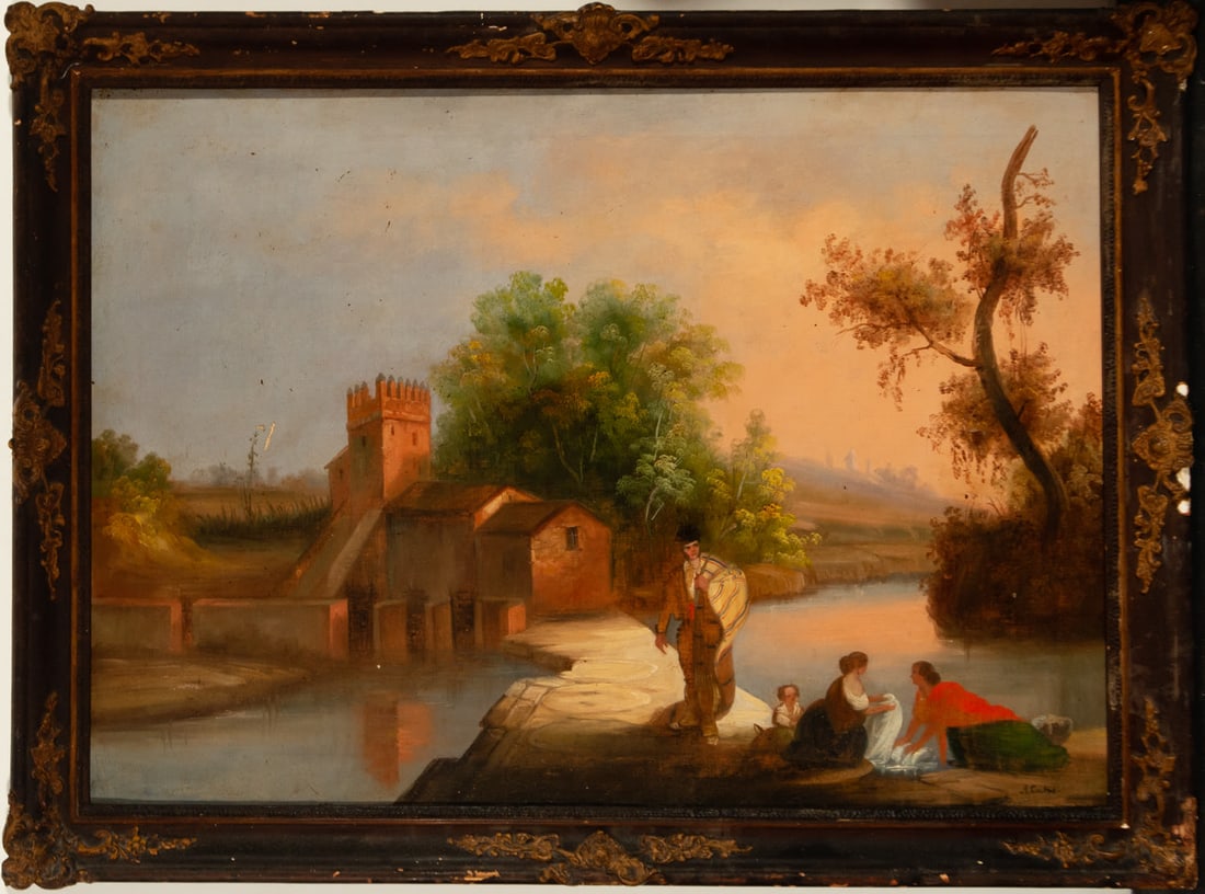 Costumbrista scene on the shores of the Albufera Valenciana, Spanish school of the 19th century (1 of 4)