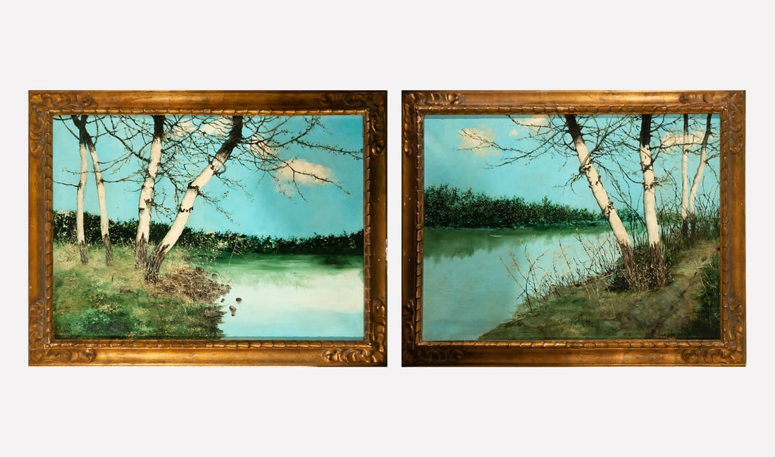 Pair of Landscapes, signed García Rodríguez, Spanish school of the 19th century: Oil on canvas, framed measurements: 92 x 72, canvas measurements: 80 x 60 cm, each